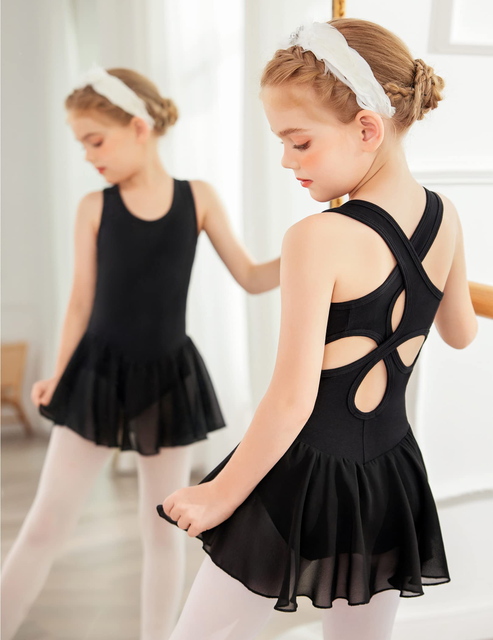 Arshiner Girls Ballet Leotard with Skirt - Sleeveless Dance Dress for Kids | Hollow Back Design | Perfect for Ballet Class, Recitals & Dance Performances