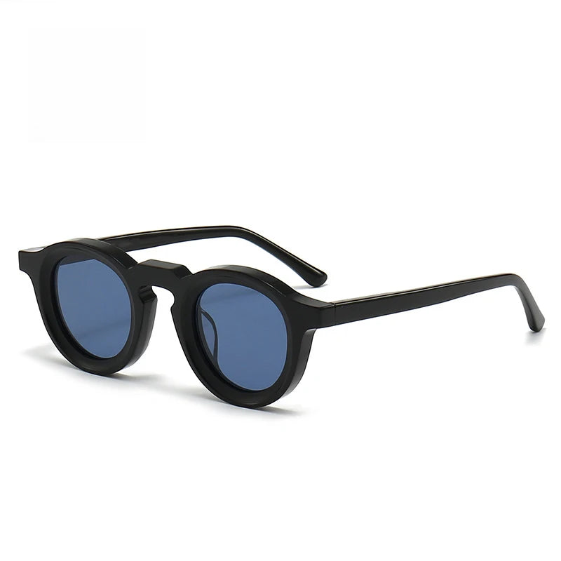 Stylish Black Unisex Acetate Round Sunglasses with Full Rim - Perfect for Outdoor Activities, Beach Vacations & Driving - Model 442741