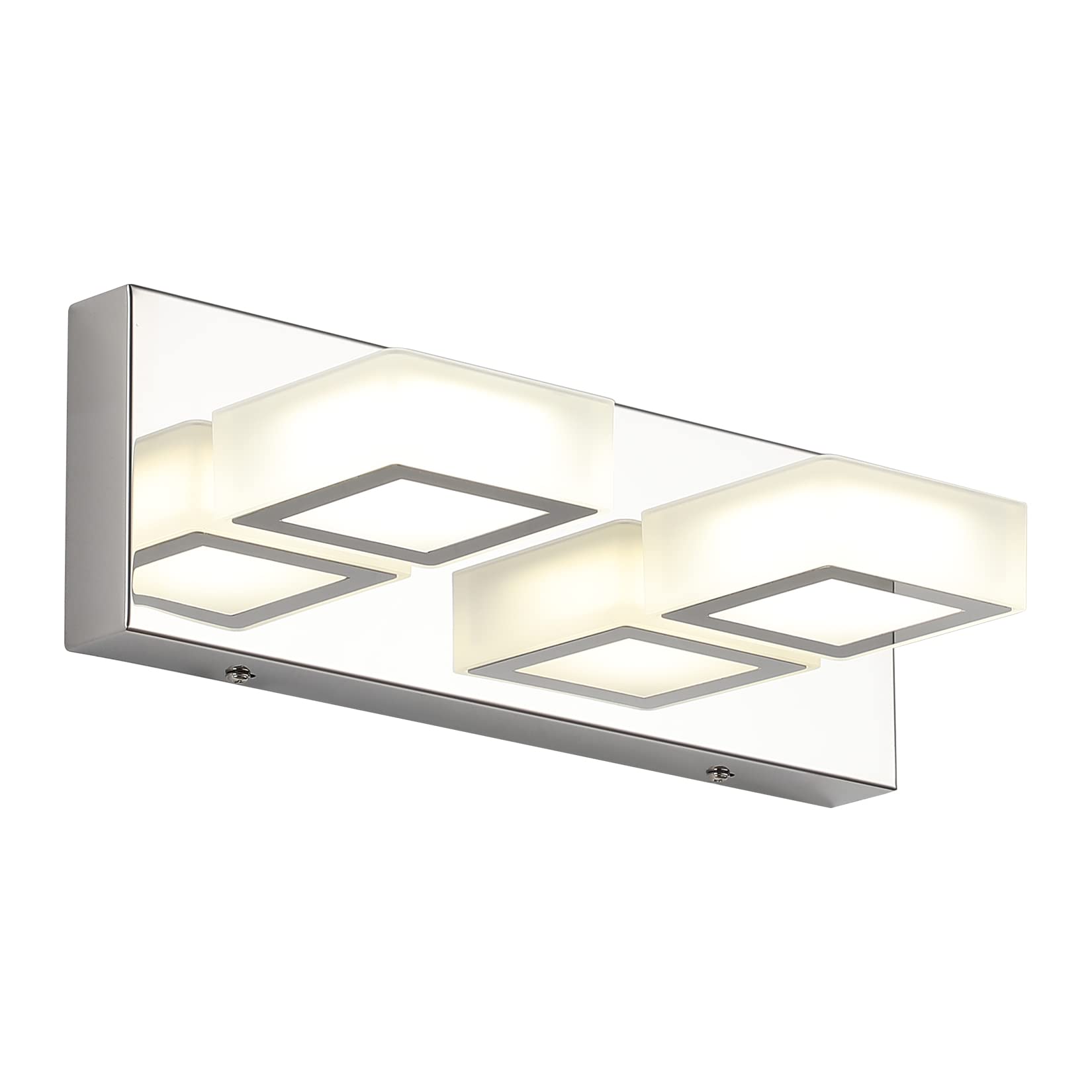 Ralbay Modern Chrome Vanity Light - 2-Light Acrylic Stainless Steel Bathroom Lighting Fixture with LED (4500K Natural White) - Perfect for Bathroom, Powder Room & Dressing Area Vanity Mirror Lighting