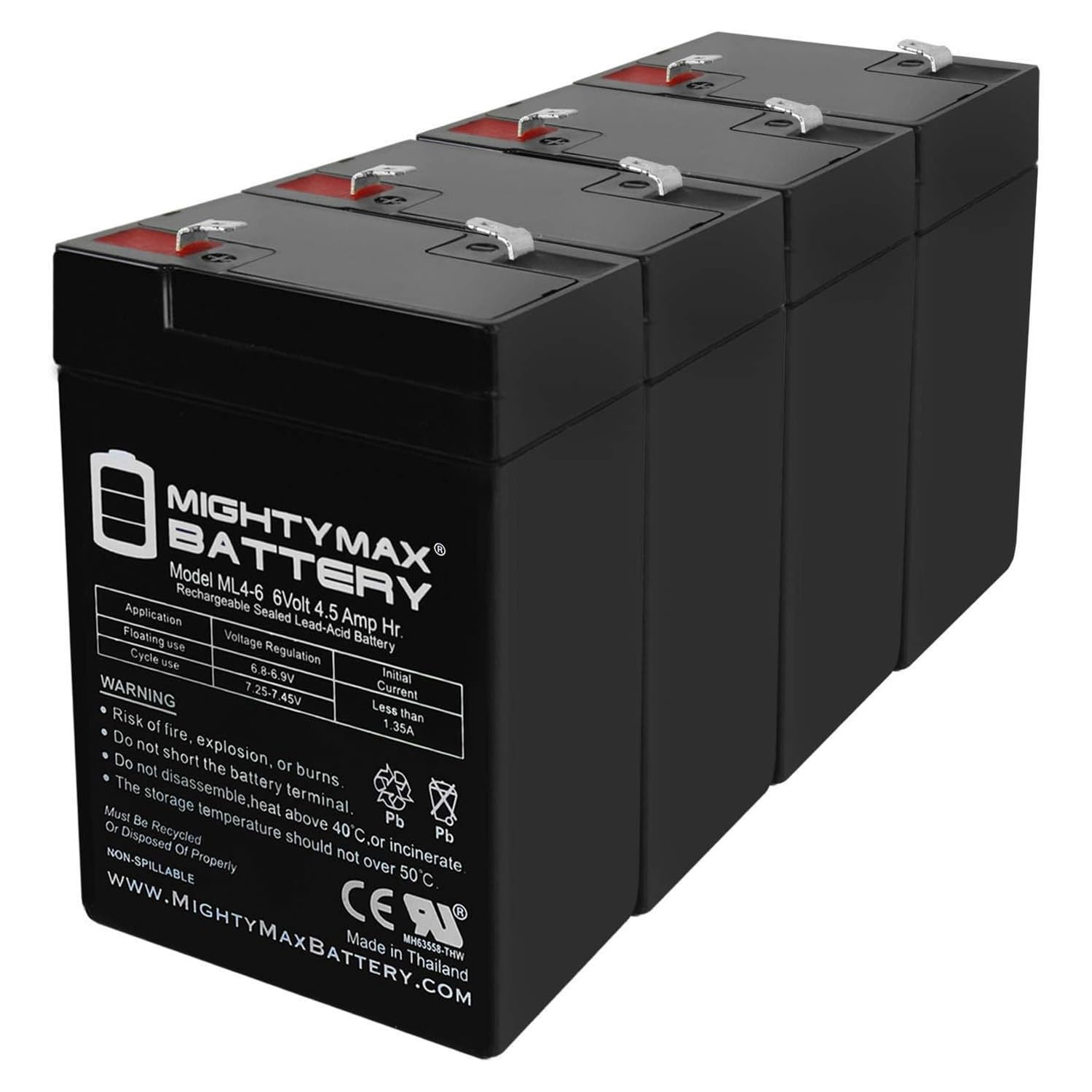 Mighty Max Battery ML4-6 - 6V 4.5AH Rechargeable Replacement Battery for YT-645 with F1 Terminal - 4 Pack - Perfect for Power Wheels, Scooters, and Kids Ride-On Toys
