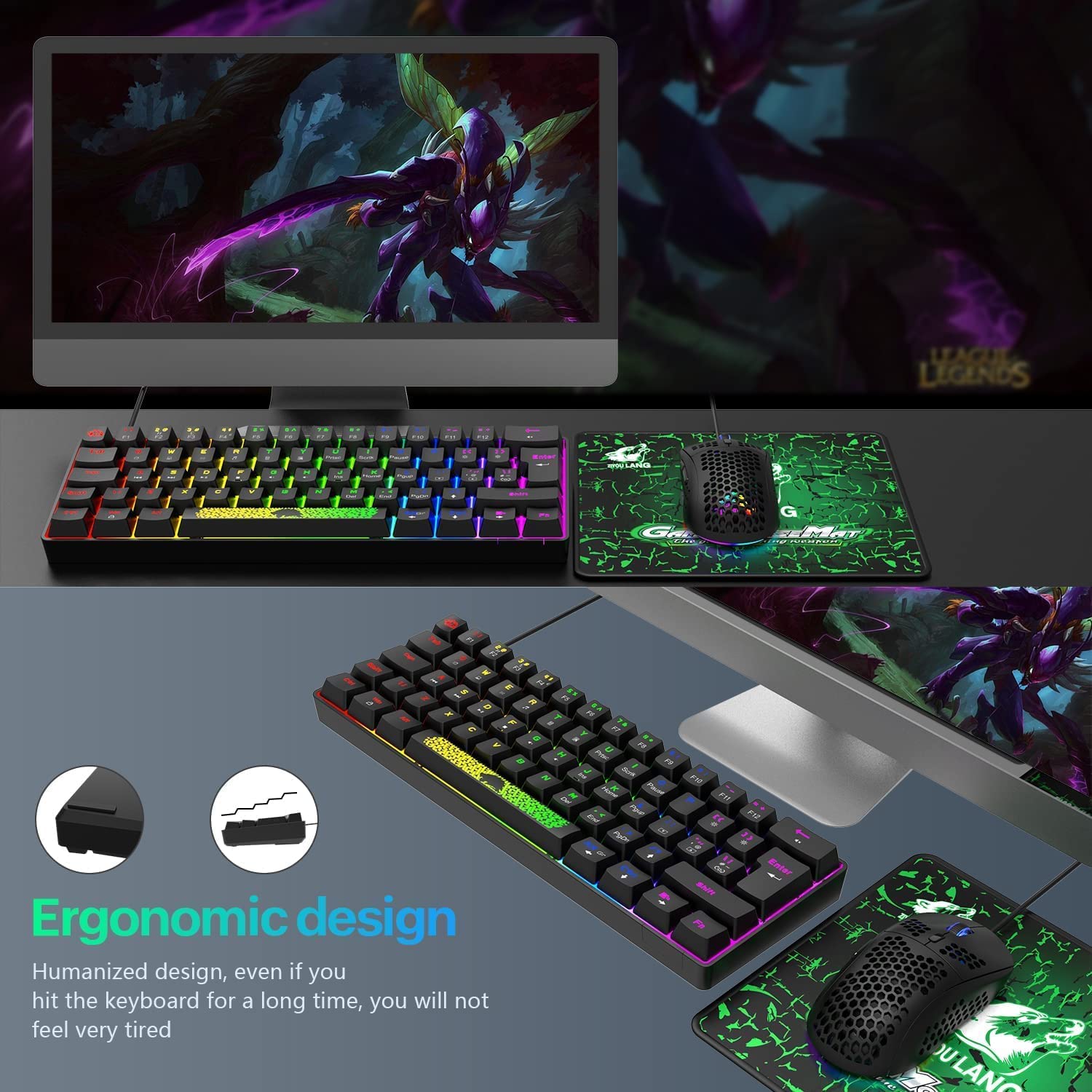 60% Mechanical Keyboard UK Layout - RGB Backlit, USB-C, for Gaming & Office