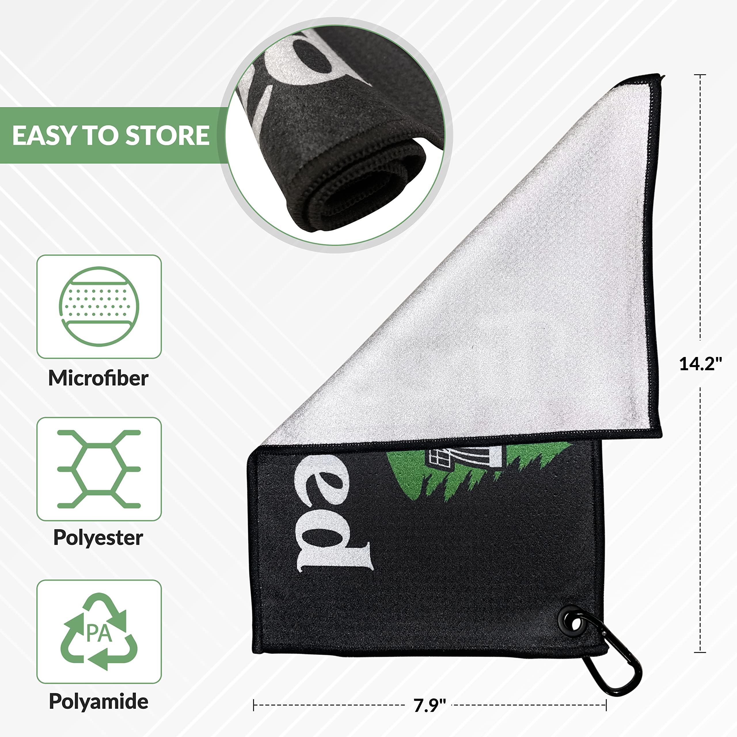 Premium Microfiber Disc Golf Towel with Carabiner Clip - Durable Golf Accessory for Cleaning Discs - Attaches to Golf Bag - Perfect for Wet or Muddy Conditions on the Course