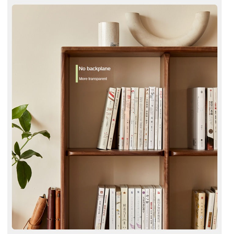 Solid Black Walnut Wood Bookshelf with Free Lattice Combination - Stylish Storage for Home Office, Living Room & Library
