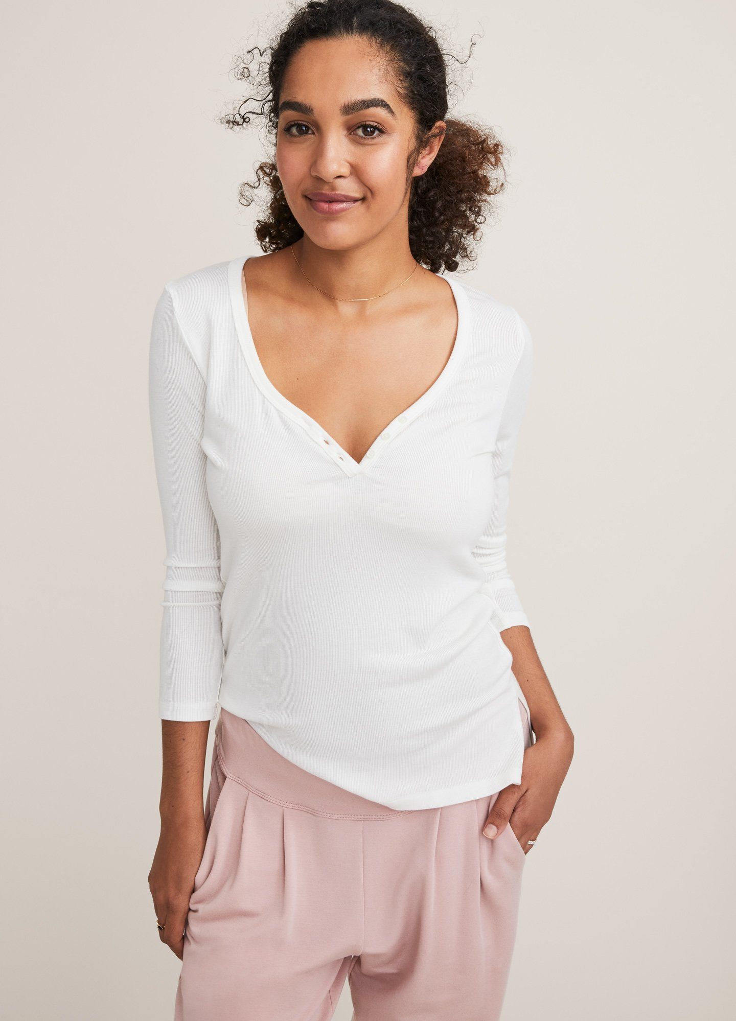 Ultra Soft Rib Relaxed Nursing Henley Top for Women - Comfortable Maternity & Breastfeeding Shirt - Perfect for Casual Wear, Lounging & Nursing at Home