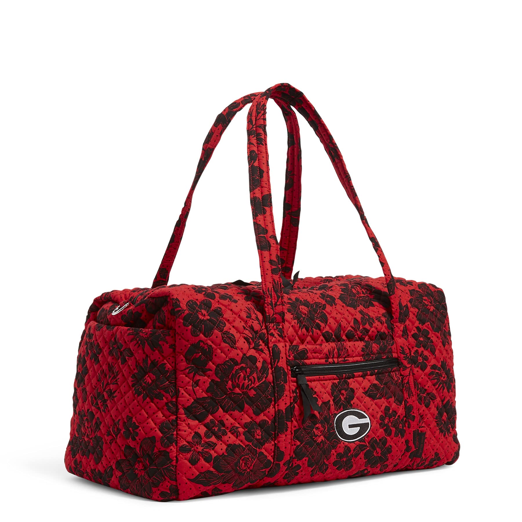 Vera Bradley Women's Recycled Cotton Large Travel Duffle Bag - University of Georgia Red/Black Rain Garden Design, Spacious Collegiate Tote for Gym, Weekend Trips & College Campus Life (Multiple Team Options Available)