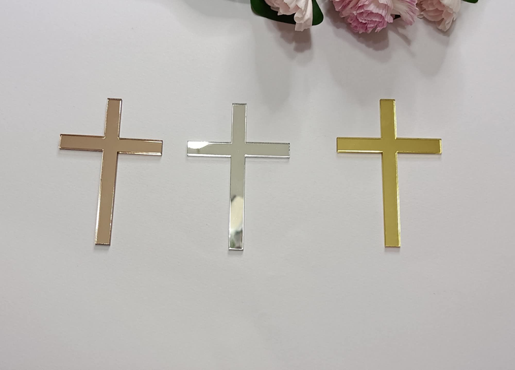 16pcs Acrylic Cross Cake Toppers - Silver Mirror 4'' Cross Cake Decorations for Baptism, Christening, Holy Communion, Easter & Religious Celebrations - Perfect for Wedding, Birthday & Special Occasion Cakes