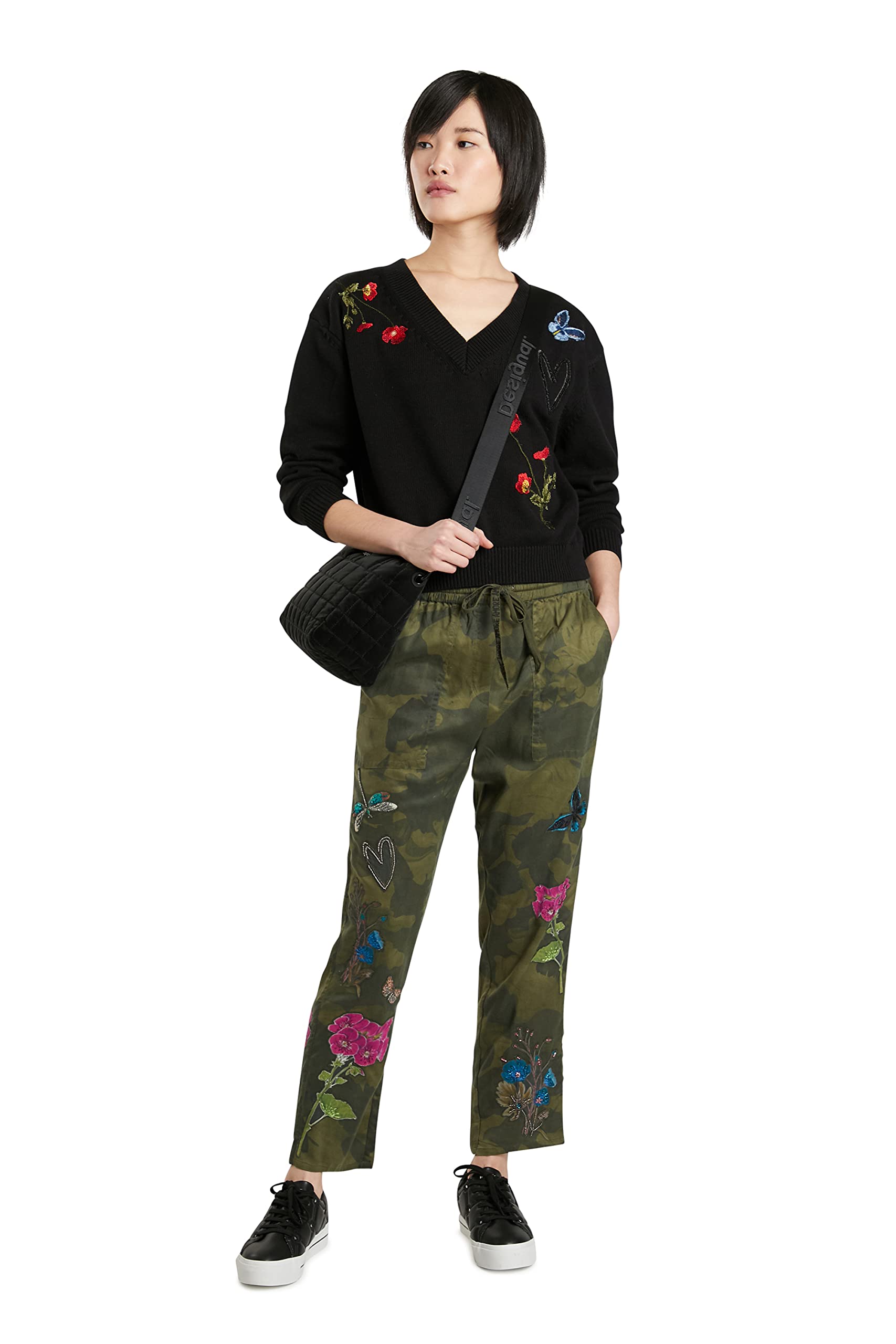 Desigual Women's Woven Long Pants - Stylish High Waist Wide Leg Trousers for Casual & Office Wear | Comfortable Stretch Fabric for Everyday Outfits