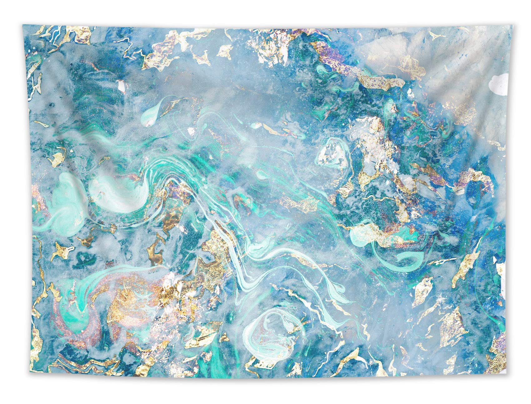 HVEST Modern Marble Abstract Tapestry - Blue Gold Gouache Ocean Art, Natural Swirl Design, 80x60 Inches Wall Hanging for Living Room, Bedroom, Teen Dorm, Indie Decor, Perfect for Home, Office, and Event Spaces