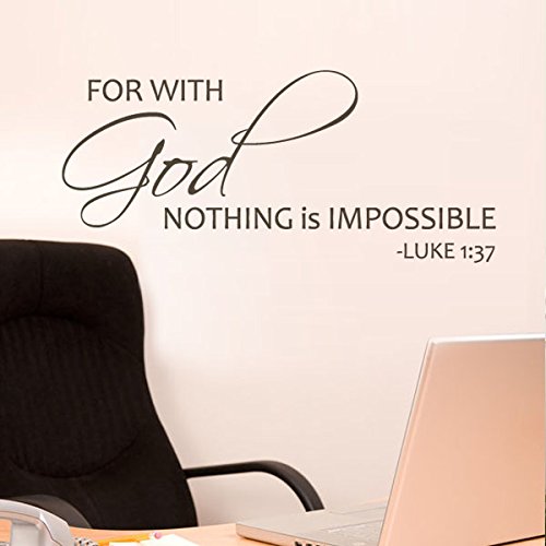 Bible Wall Decal - 'With God Nothing is Impossible' Christian Quote Sticker - Religious Home Art Decor for Bedroom, Nursery & Office - Black Vinyl Lettering