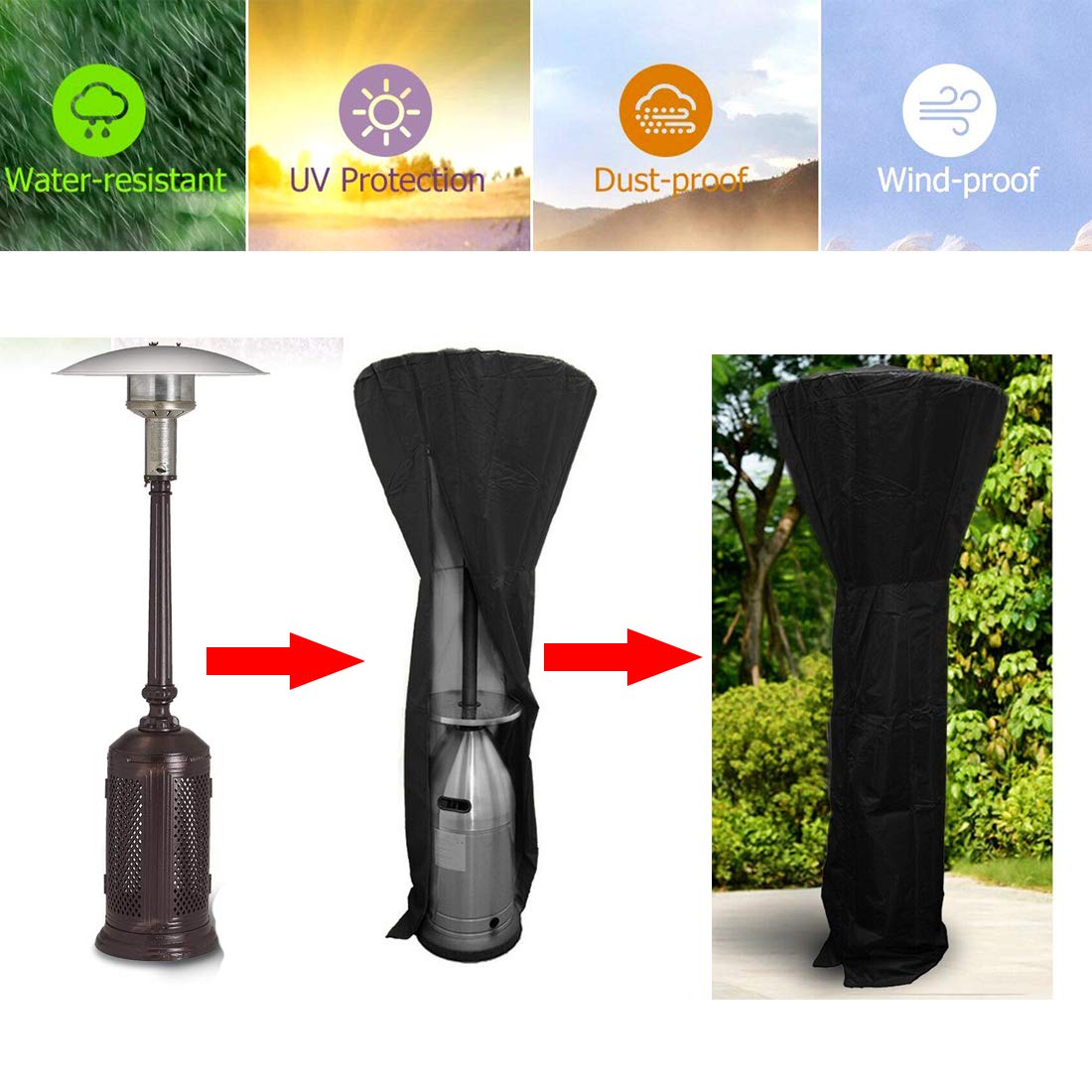 88 Inch Black Waterproof Dustproof Patio Heater Cover with Zipper - Protective Dome Cover for Outdoor Flame Tower, Backyard Heaters & Garden Furniture - Ideal for Veranda, Deck, and Patio Use
