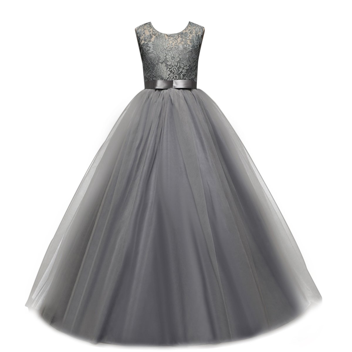 Elegant Big Girl Flower Lace Princess Tulle Long Dress for Kids Prom Formal Pageant Dance Gown - Perfect for Birthday Parties, Weddings & Special Occasions
