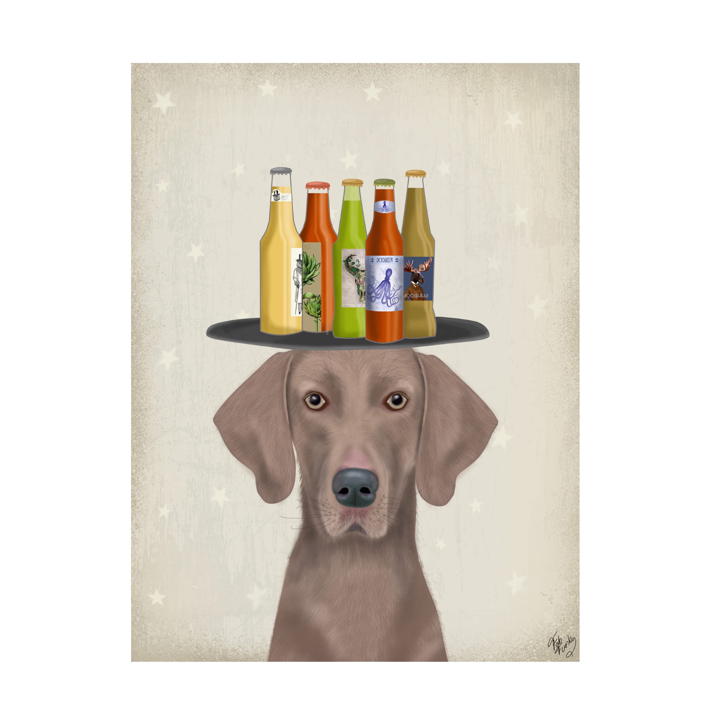 Fab Funky 'Weimaraner Beer Lover' Canvas Wall Art Print - Dog Lover Gift for Home, Bar & Office Decor - Perfect for Pet Owners & Beer Enthusiasts