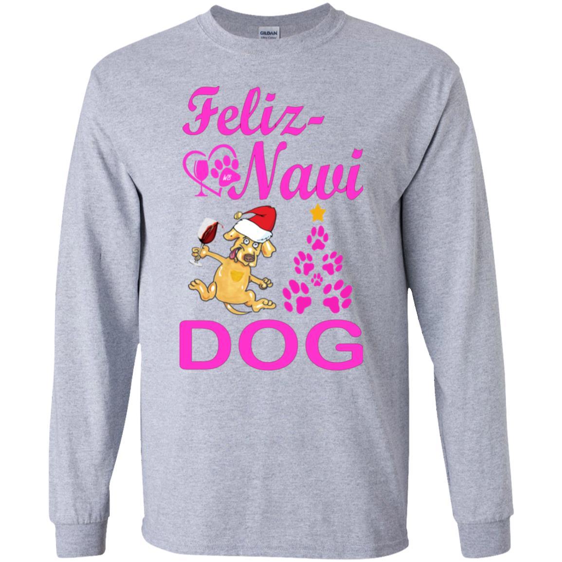 Feliz Navi Dog Christmas Long Sleeve Cotton T-Shirt for Women - Soft Holiday Graphic Tee - Perfect for Gifts, Parties & Festive Outfits