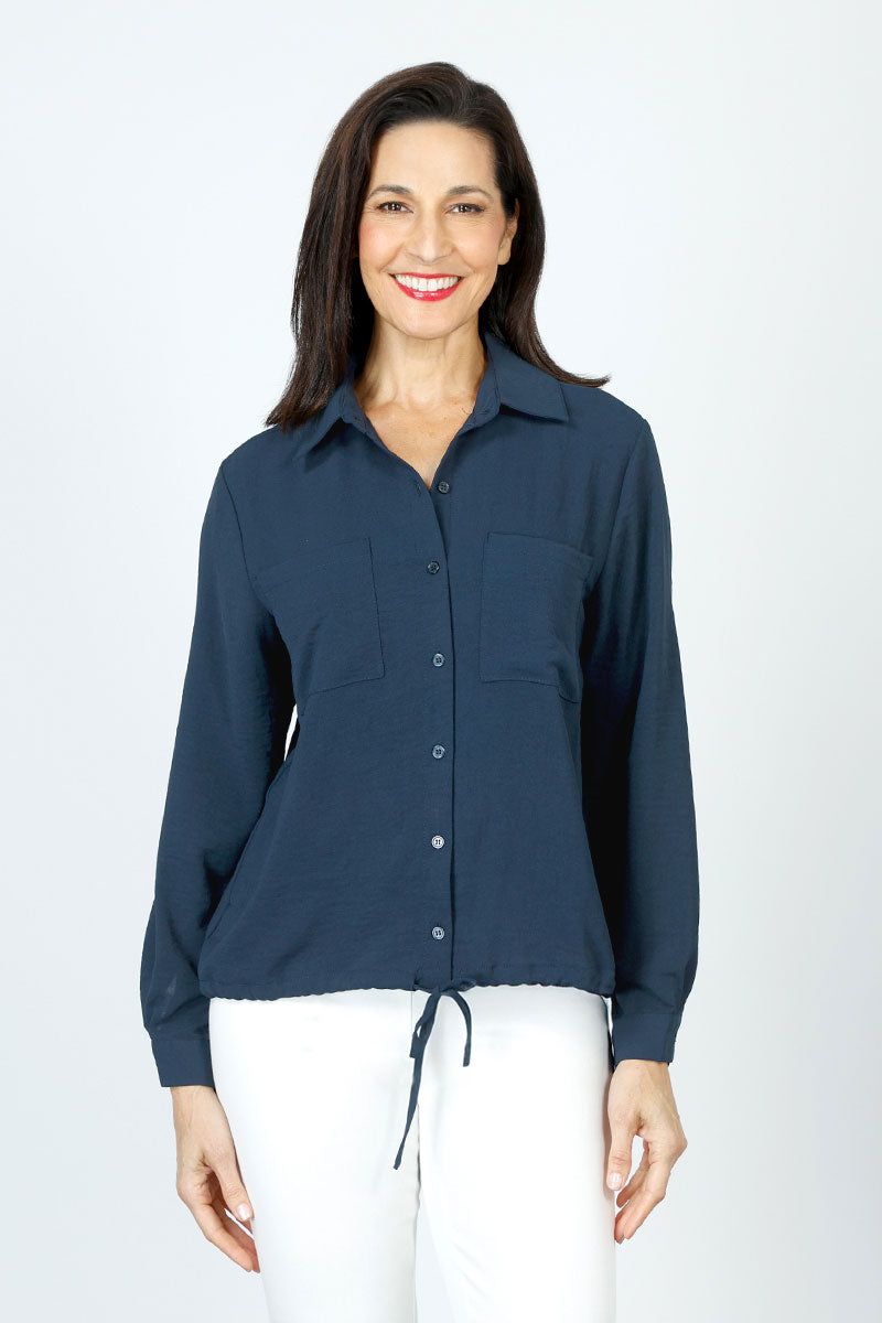 Stylish Women's 2 Pocket Button Down Tie Blouse - Elegant Office Wear & Casual Outfit for Work or Date Night