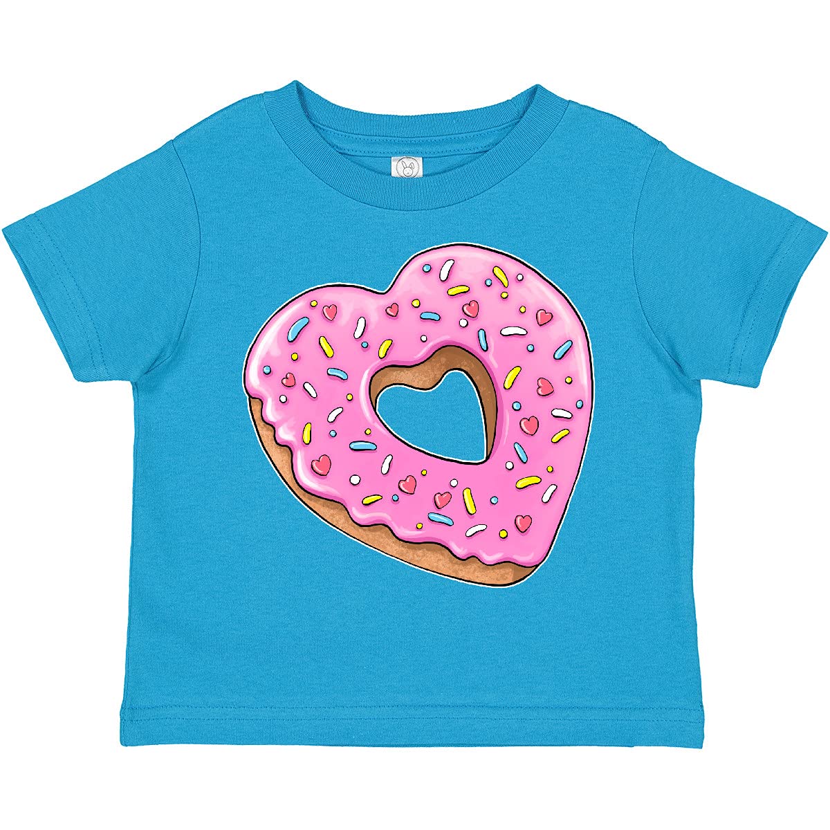 Inktastic Heart Shaped Donut with Pink Icing and Sprinkles Toddler T-Shirt - Cute Valentine's Day Outfit for Kids, Birthday Gift for Girls & Boys, Fun Playdate & Party Wear