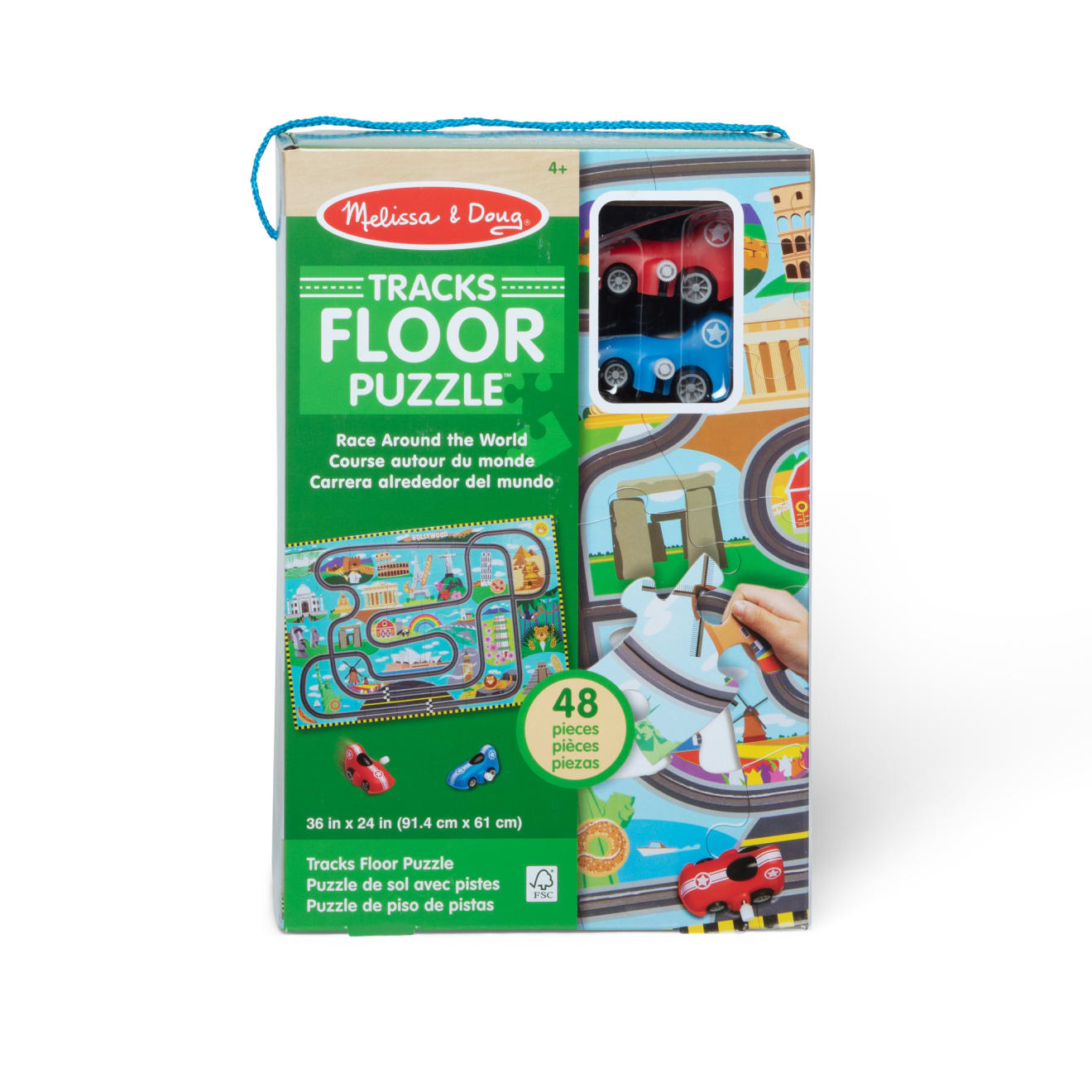 Race Around the World Tracks Floor Puzzle - 48 Piece Educational Jigsaw for Kids | Perfect for Classroom Learning & Family Game Night