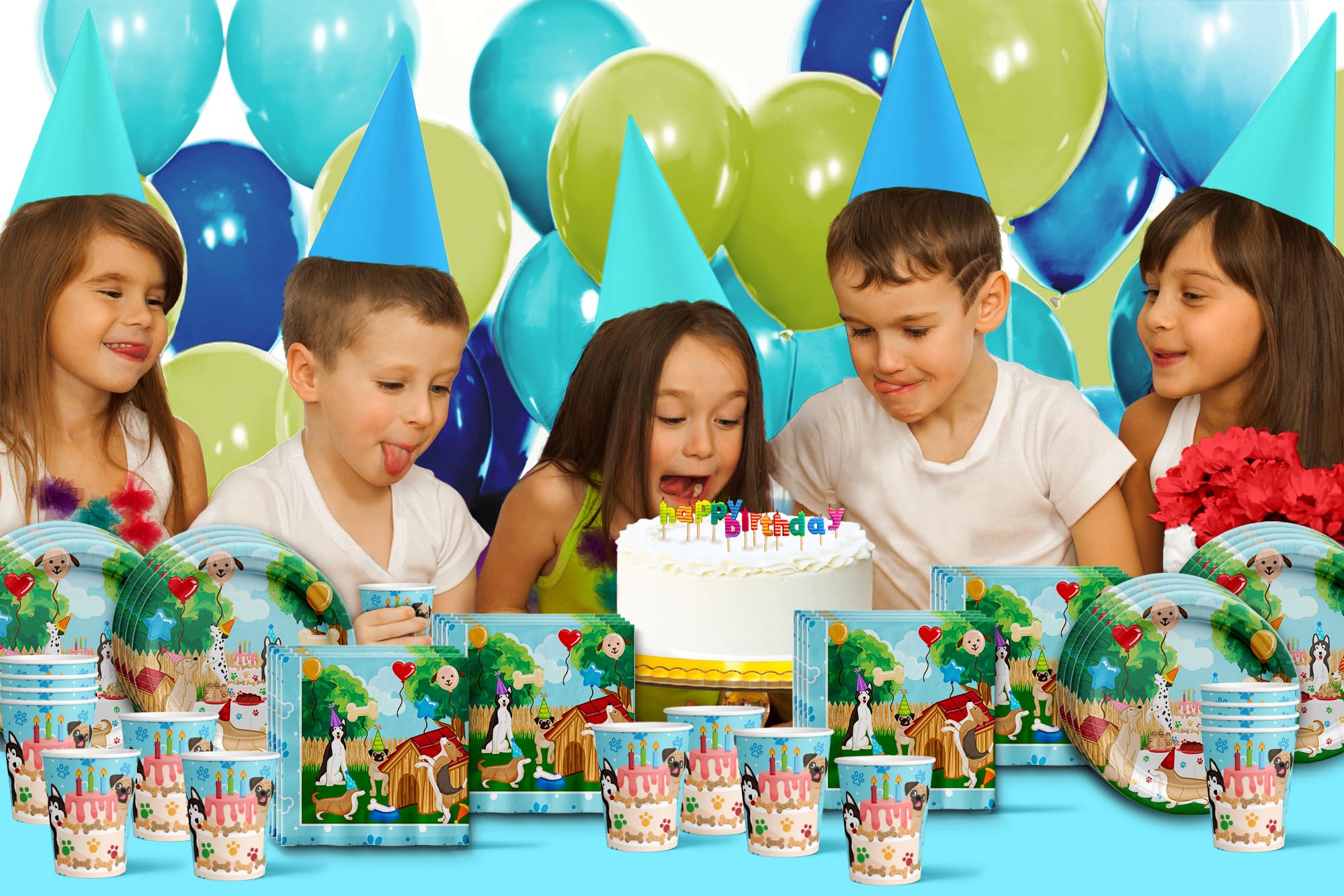 Puppy Dog Birthday Party Supplies Set - 16-Piece Kit with Plates, Napkins & Cups for Puppy Themed Celebrations - Perfect for Kids' Birthday Parties, Dog Lovers Events & Pet-Themed Gatherings