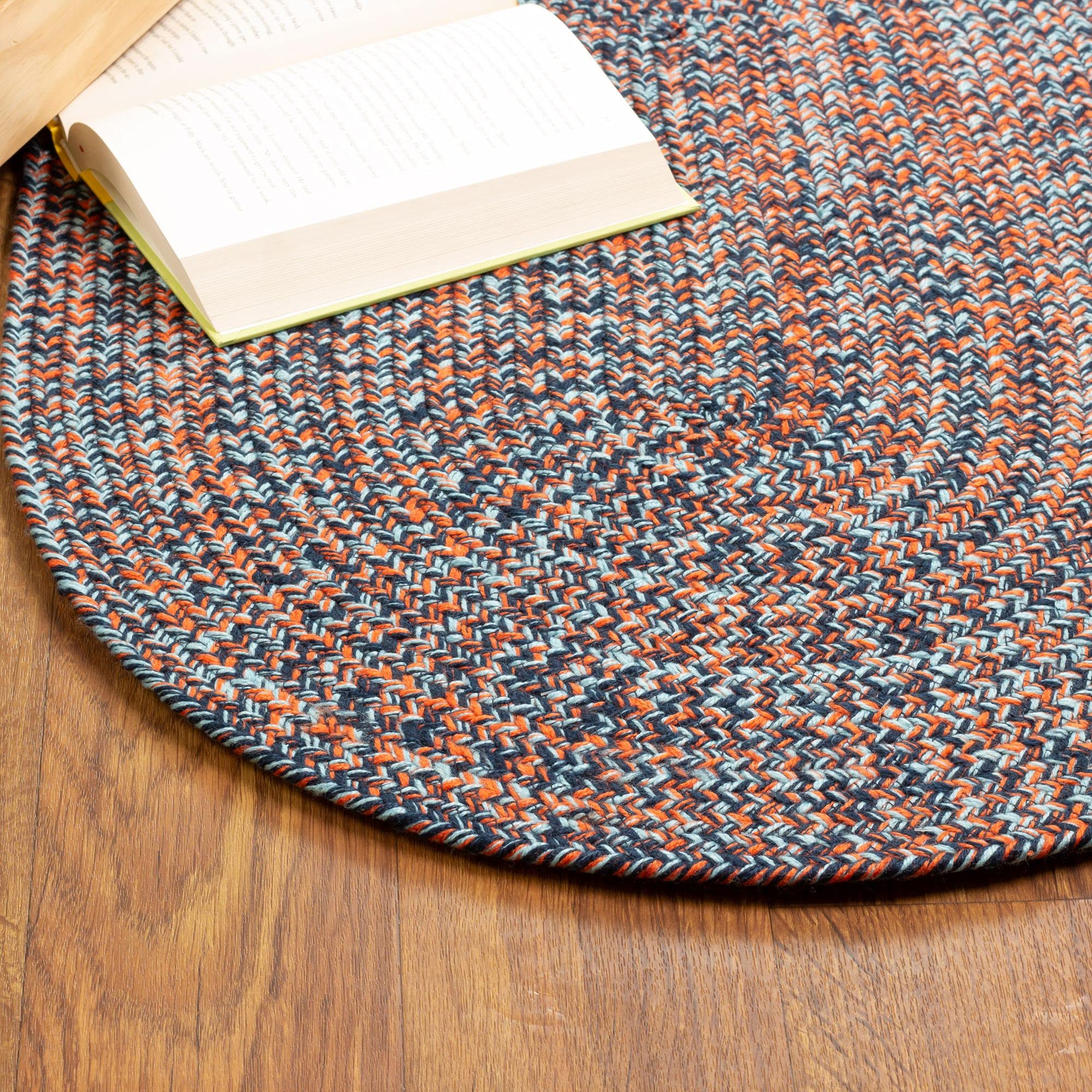 Handmade Canterbury Farmhouse Braided Rug 8' x 10' Oval - Indoor/Outdoor Super Area Rug in Navy, Light Blue & Red | Perfect for Living Room, Bedroom, Patio & Farmhouse Decor