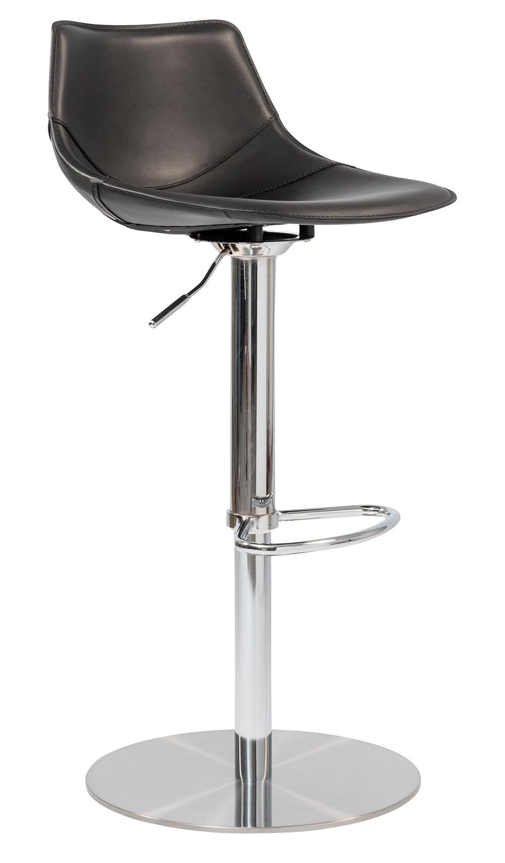 Rudy Adjustable Swivel Bar Stool - Black Leather Seat with Brushed Stainless Steel Base - Perfect for Kitchen Islands, Home Bars & Counter Height Dining