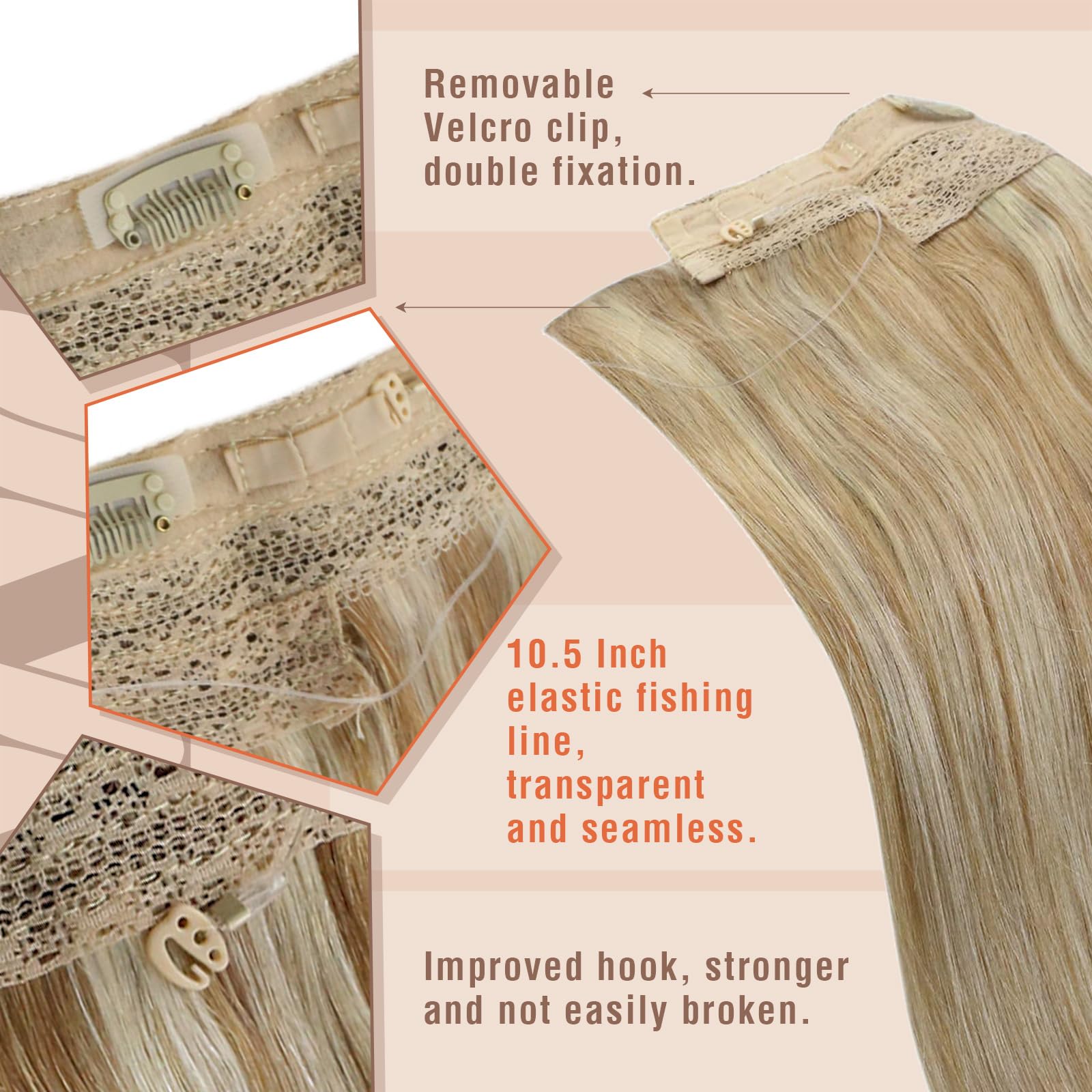 Sunny Hair Wire Hair Extensions - Caramel Blonde Highlights 14in 80g | Real Human Remy Hair with Transparent Lines & Hidden Wire | Perfect for Women's Daily Styling, Parties & Special Occasions