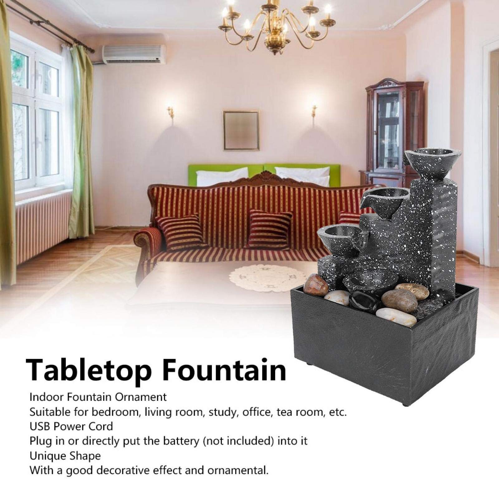 Desktop USB Water Fountain Ornament Crafts for Indoor Home Office Table Decoration, Relaxing Mini Waterfall for Stress Relief and Zen Ambiance
