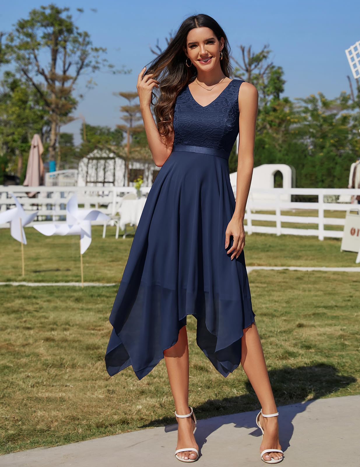 **Meetjen Women's Elegant Lace Cocktail Party Dress 2025 - Handkerchief Hem Bridesmaid & Prom Formal Gown for Wedding Guest - Perfect for Evening Parties, Bridal Showers & Special Occasions**