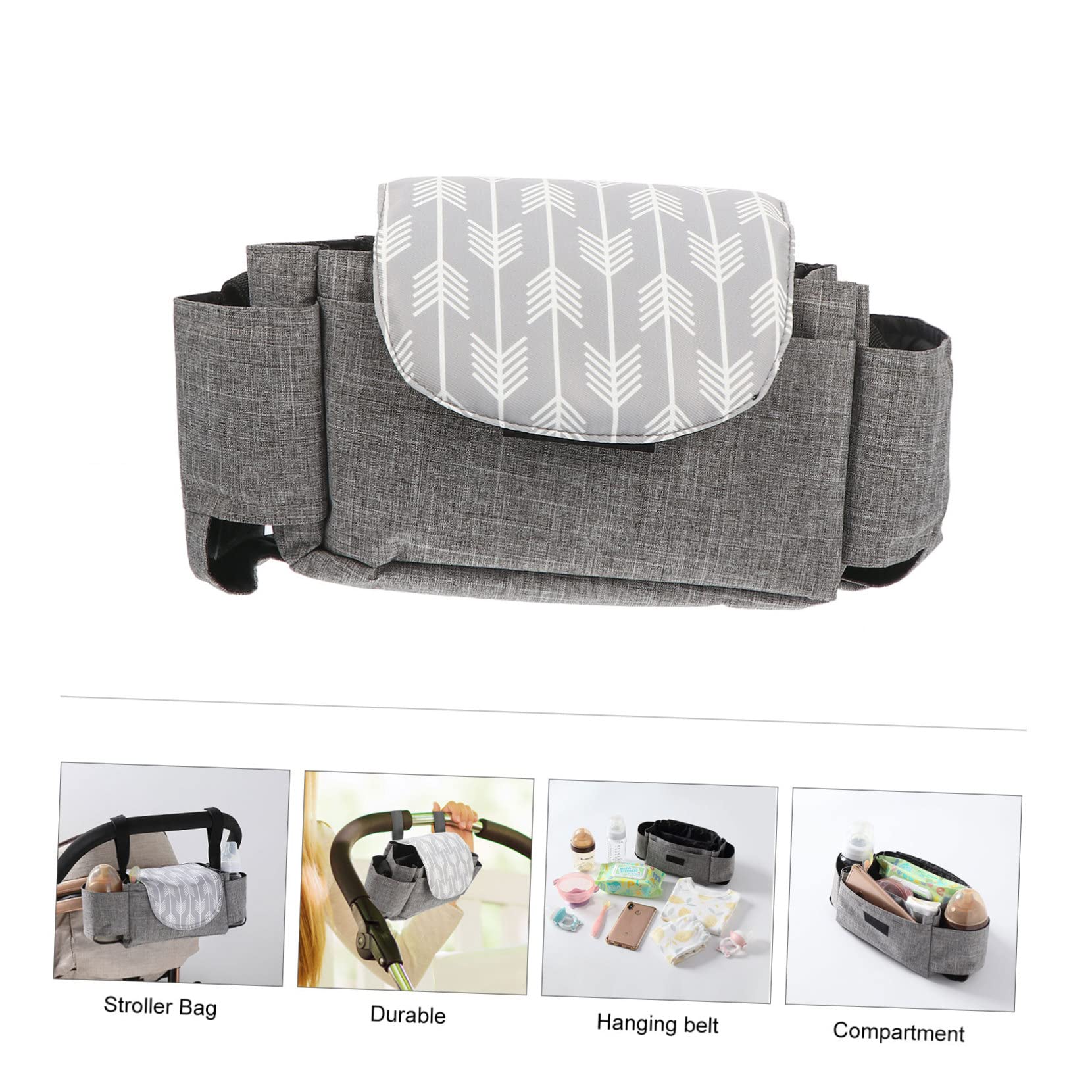HEMOTON 2 Pack Car Seat Organizer with Cup Holders - Stroller & Wheelchair Storage Bag, Diaper Organizer, Grey Polyester - Perfect for Baby Travel, Shopping & Outdoor Activities