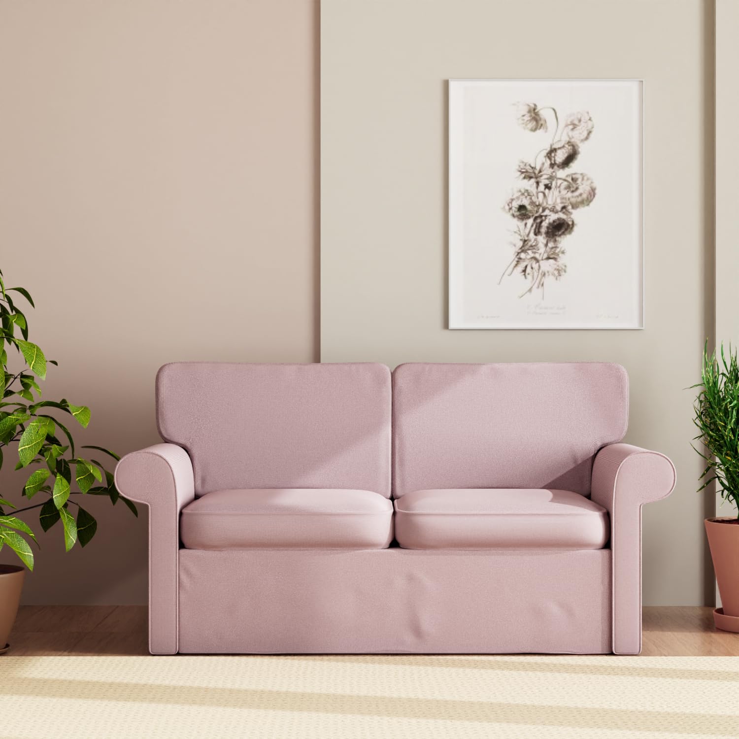 ShanSon Sofa Slipcover for IKEA Ektorp Loveseat - Stretchable 2-Seat Sofa Cover & Armchair Protector in Soft Pink - Perfect for Living Room, Bedroom, and Home Decor Refresh