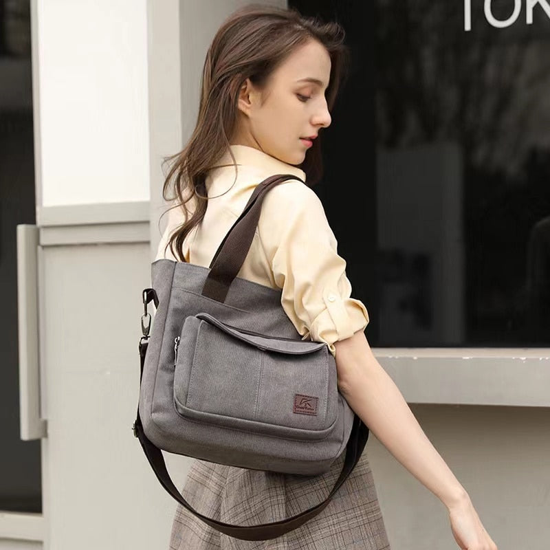 Large Capacity Canvas Tote Bag for Women - Stylish & Durable Shoulder Bag for Work, Travel, and Shopping