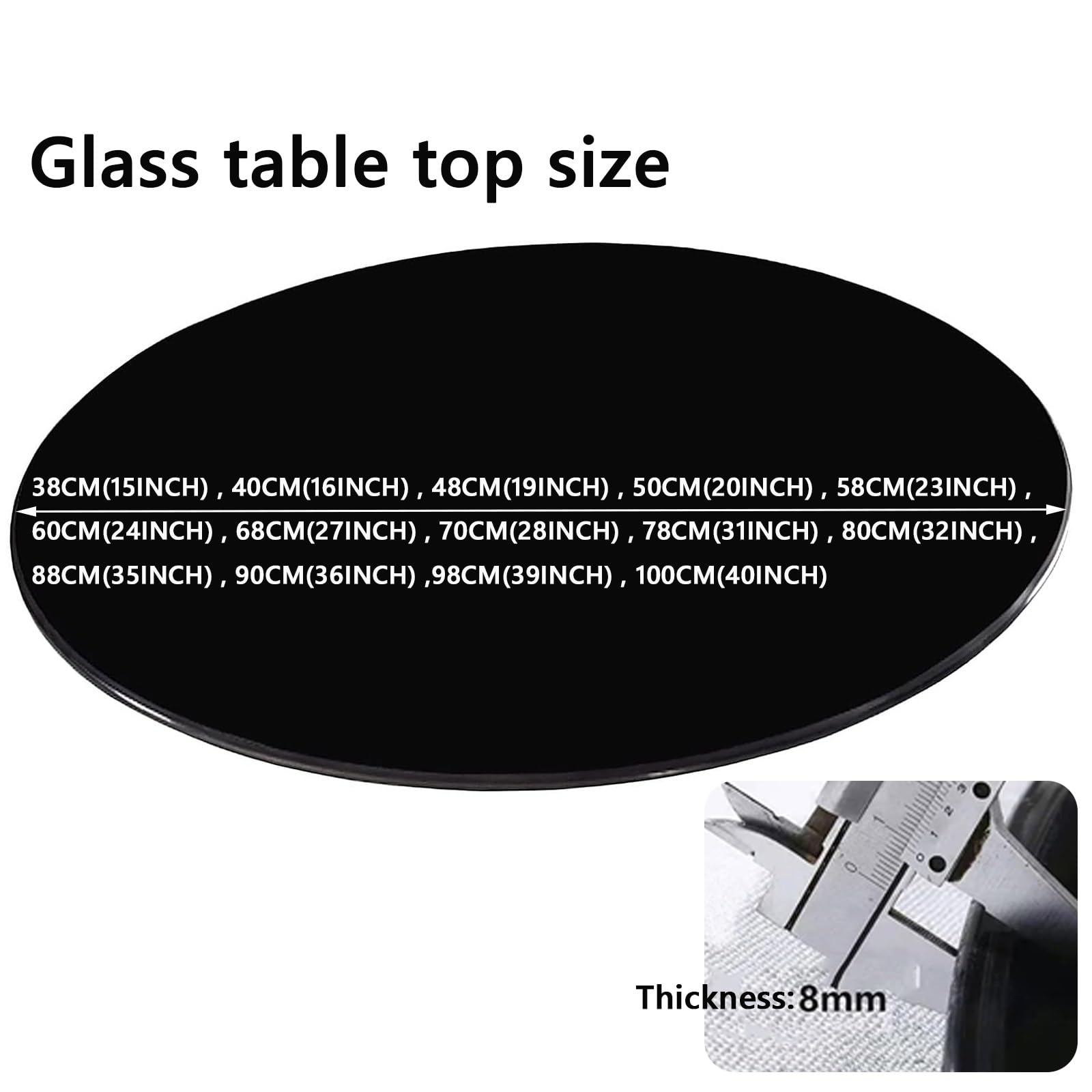 38cm-100cm Round Black Tempered Glass Table Top - Durable Replacement for Dining, Coffee, Side Tables - Perfect for Patio, Living Room & Office Decor (68cm/27inch)