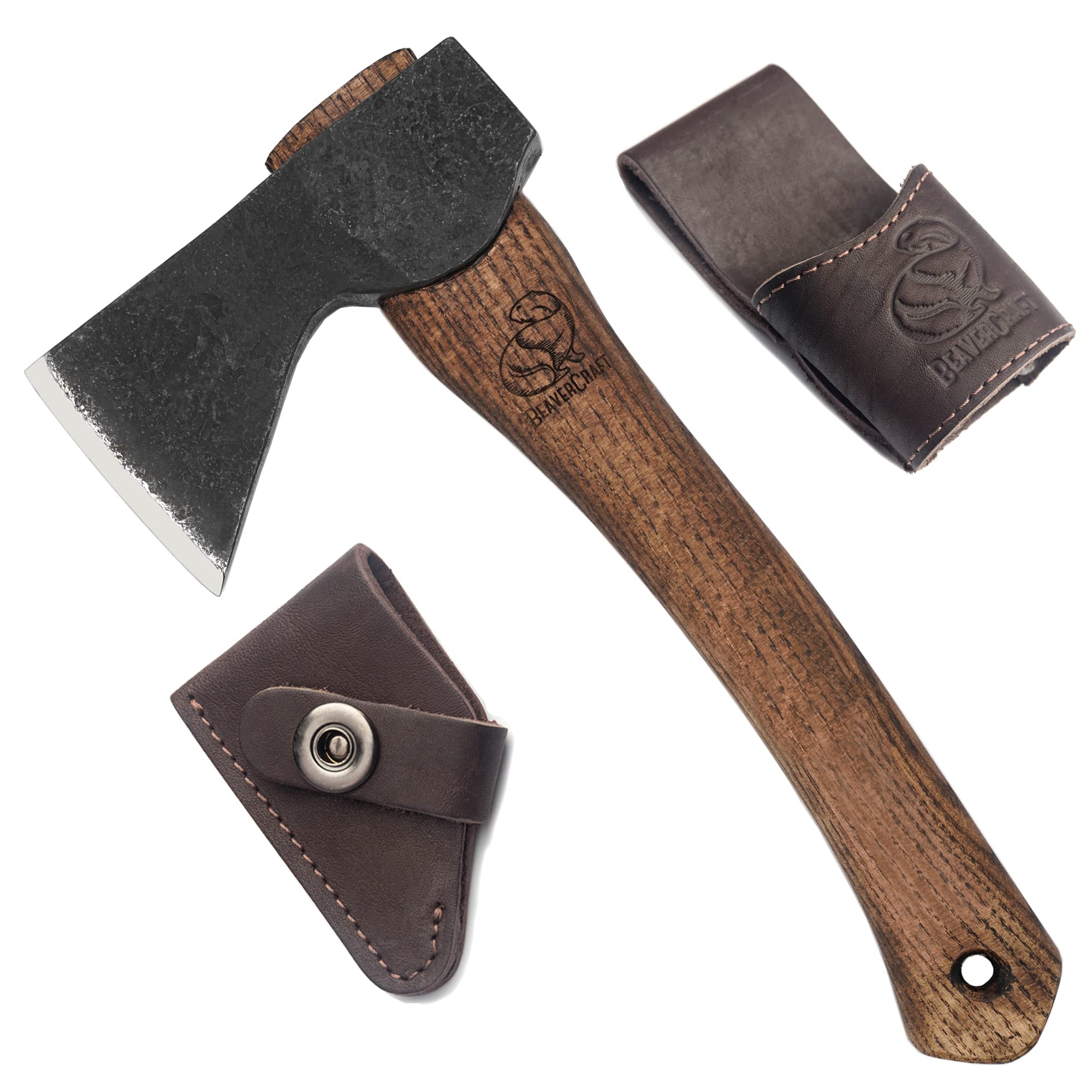 BeaverCraft Hand Forged Hatchet Axe with Sheath AX1 - Bushcraft, Camping & Survival Axe for Wood Chopping, Splitting & Carving | Perfect for Outdoor Adventures, Gardening & Forest Work