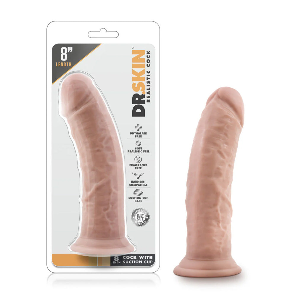 Realistic 8 Inch PVC Cock Dildo with Strong Suction Cup - Dr. Skin Lifelike Adult Toy for Couples & Solo Play - Perfect for Bedroom Fun, BDSM, and Spicing Up Your Sex Life