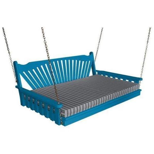 A&L Furniture Yellow Pine Fanback Swing Bed - Outdoor Porch Swing with Comfortable Cushion - Perfect for Backyard, Patio, and Garden Relaxation