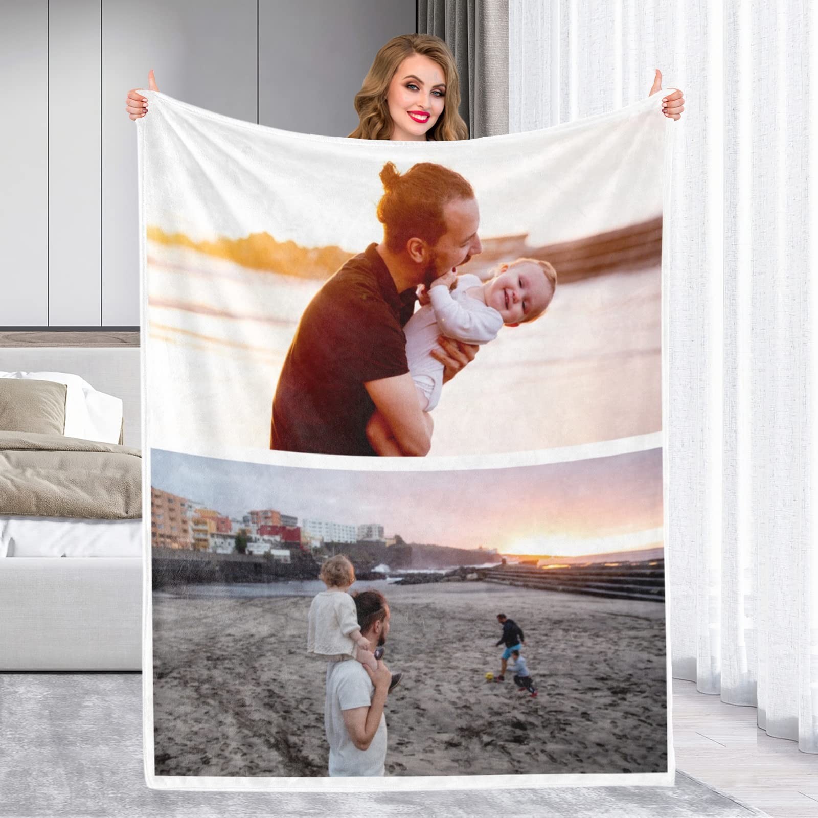 Custom Photo Collage Fleece Blanket - Personalized Throw Blanket for Dad, Grandpa, Husband | Father's Day Gift from Daughter, Son, Wife | Cozy Flannel Blanket for Cuddling, Home Decor & Special Occasions