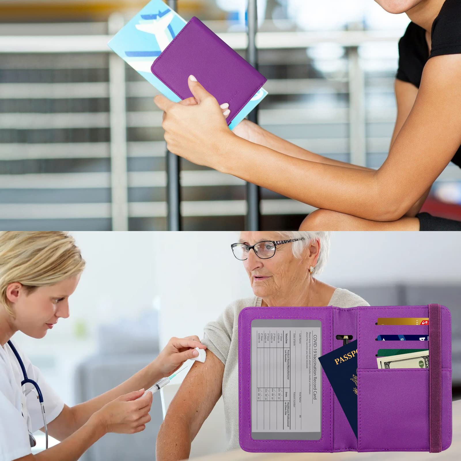 ZOPPEN RFID Blocking Passport Holder & Travel Wallet for Women & Men - Purple | Secure Document Organizer for International Travel, Airports, Vacations & Business Trips