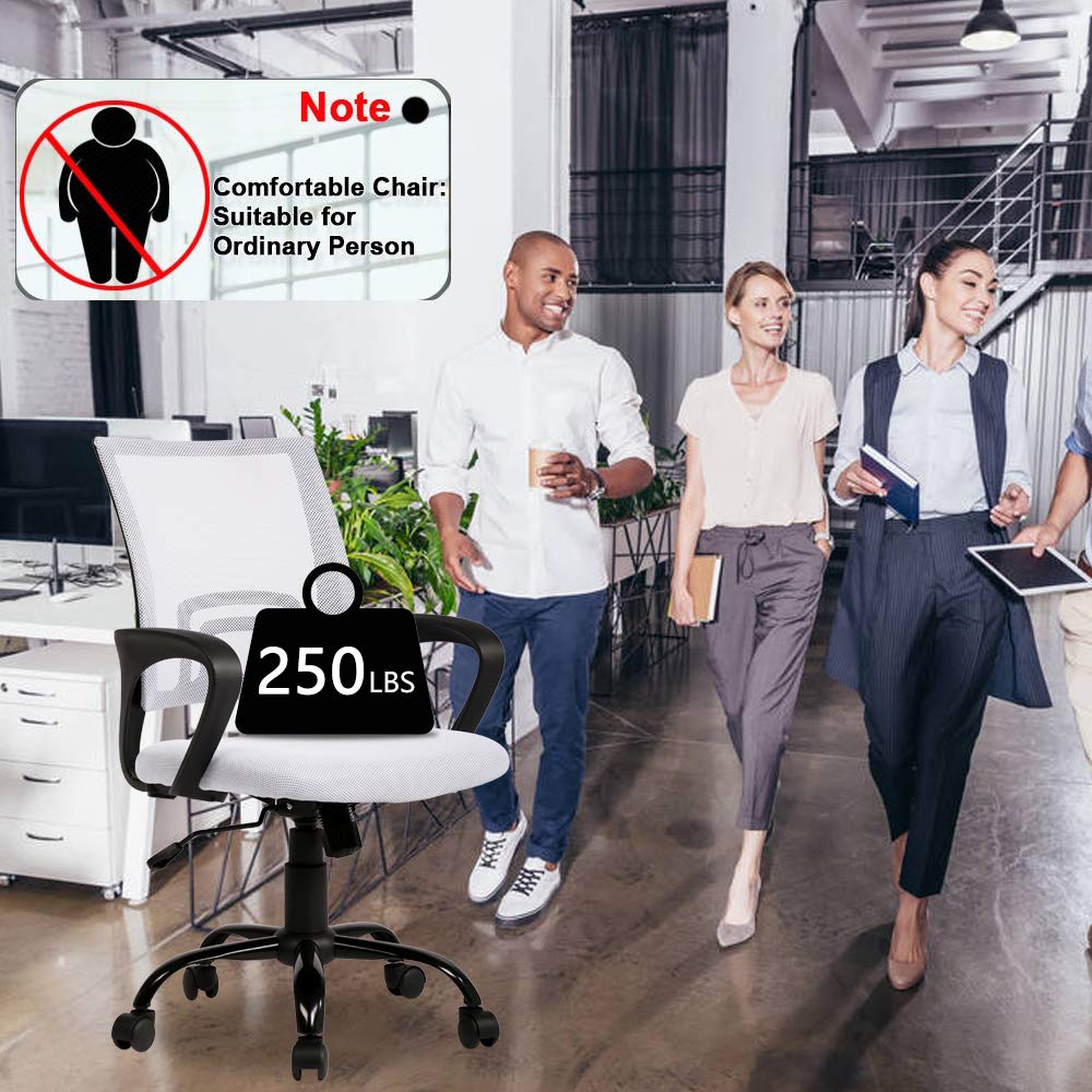 Ergonomic Office Chair with Lumbar Support - Adjustable Height Mesh Computer Desk Chair with Armrests - Modern Swivel Task Chair for Women & Men - White - Perfect for Home Office, Gaming & Workspaces