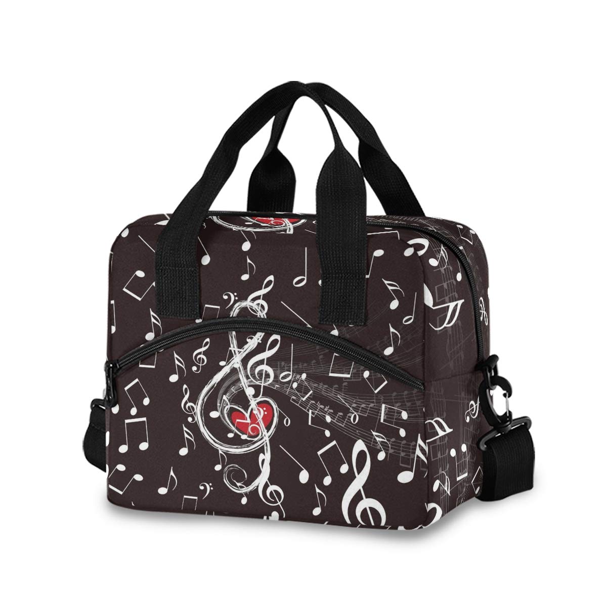 ZZKKO Insulated Lunch Bag with Music Note Love Design - Portable Cooler Tote for Meal Prep, Office, Travel, Picnic & Outdoor Use | Leakproof Zipper Lunch Box Organizer