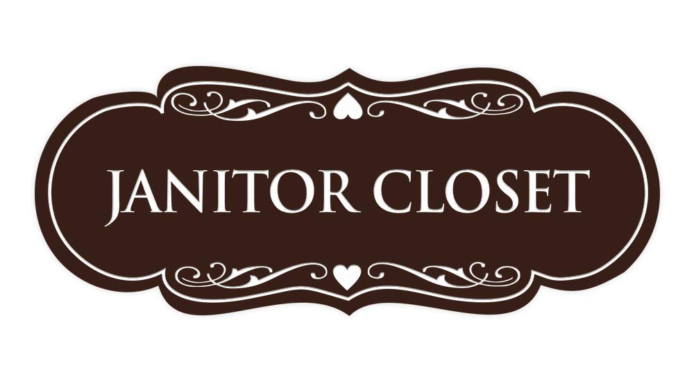 ByLITA Designer Janitors Closet Sign - Small Dark Brown Wooden Plaque for Office, School & Commercial Spaces