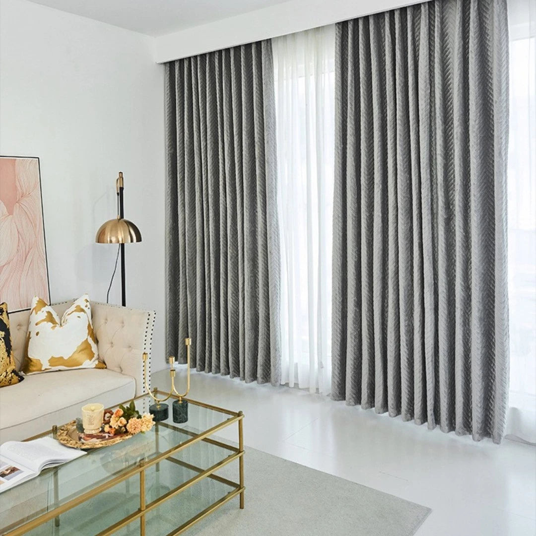 Judith Chevron Velvet Thermal Insulated Soundproof Blackout Curtains for Bedroom & Living Room - Energy Efficient Noise Reducing Window Treatment for Home Decor