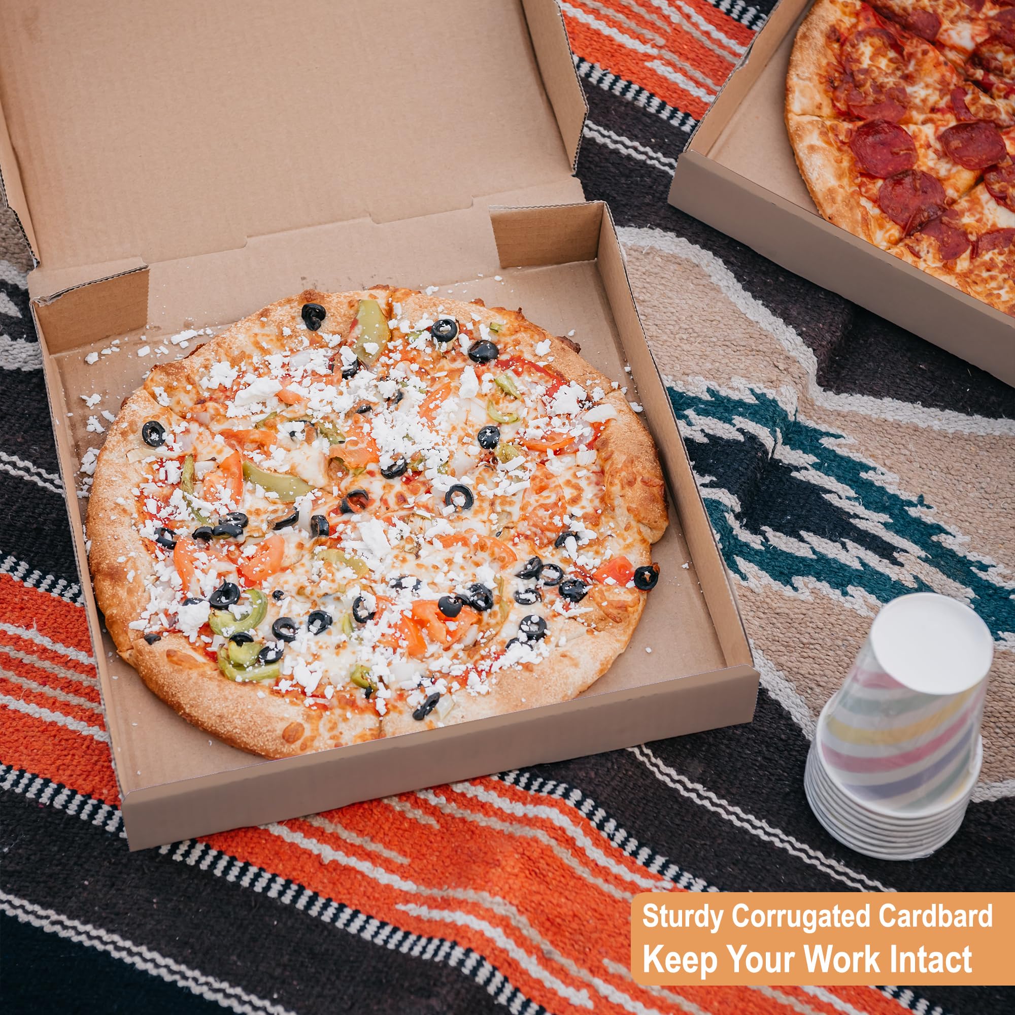 10x10x1.75 Inch Corrugated Cardboard Pizza Boxes (25 Pack) - Eco-Friendly Kraft Takeout Boxes for Hot & Fresh Pizza Delivery - Perfect for Restaurants, Food Trucks & Home Pizza Parties