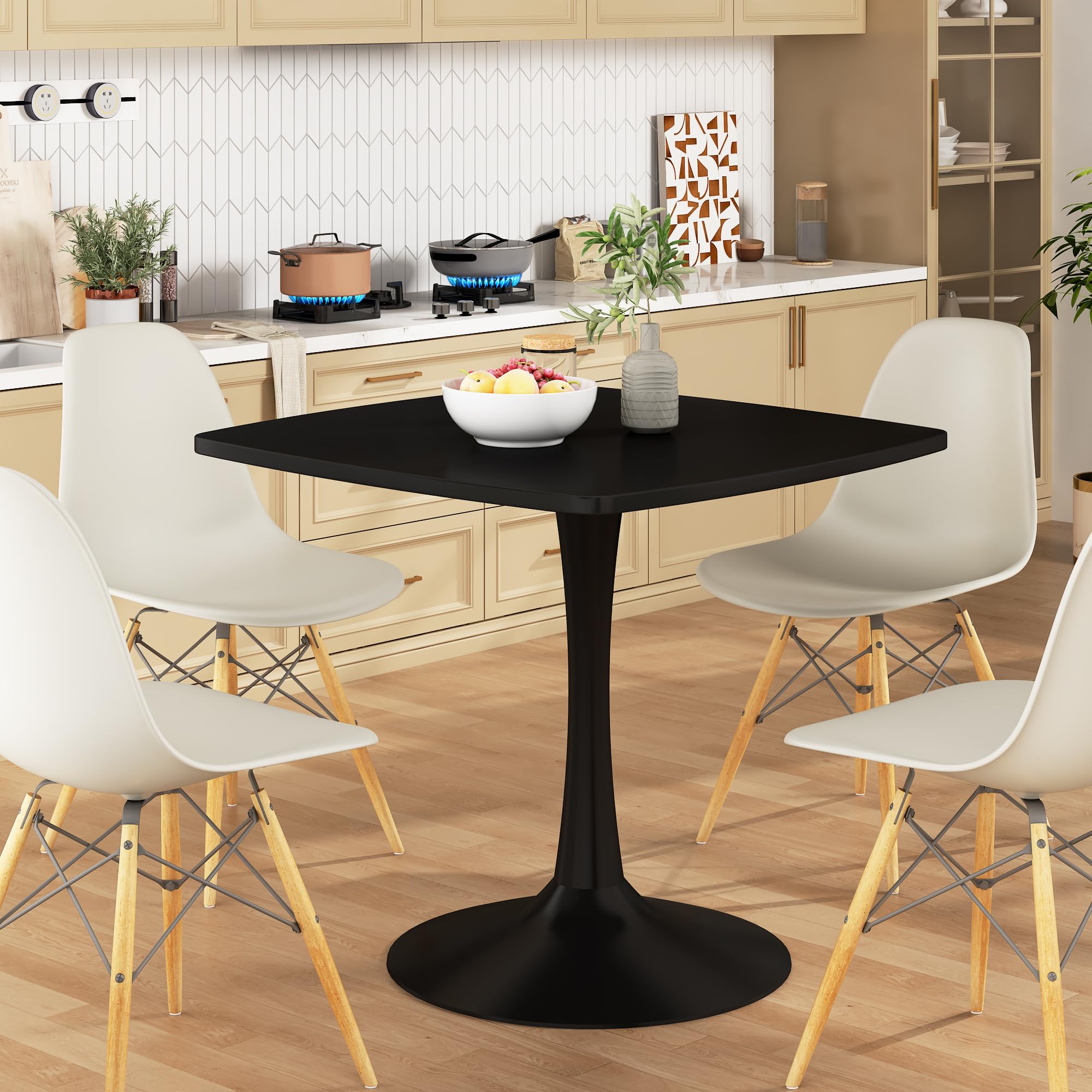 DKLGG 31.5 Inch Black Square Tulip Dining Table - Modern Pedestal Kitchen Table with Sturdy MDF Tabletop & Metal Base - Compact Space-Saving Design for 2-4 People - Perfect for Small Apartments, Breakfast Nooks, and Cozy Dining Areas