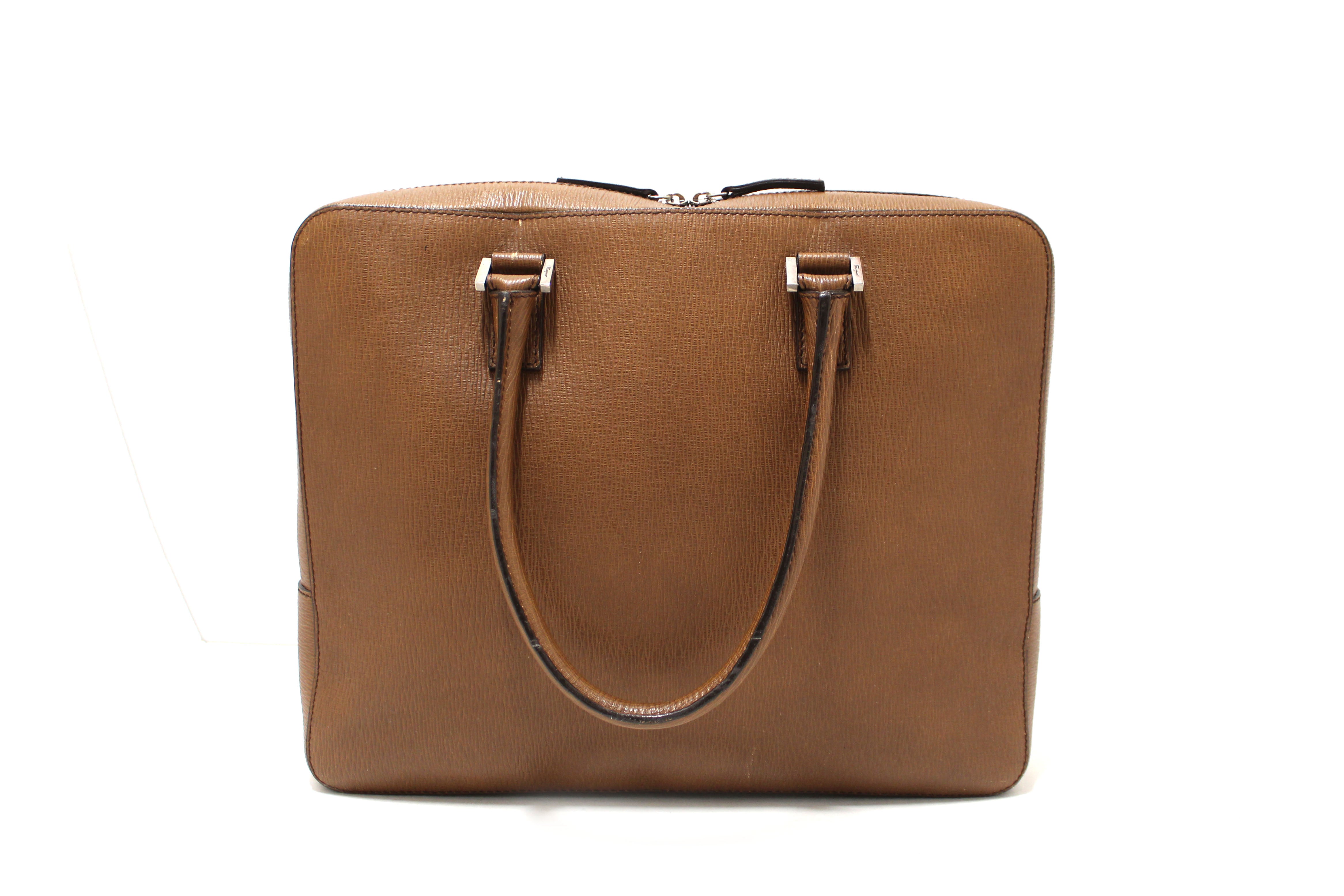 Authentic Salvatore Ferragamo Brown Leather Briefcase for Men - Professional Work Bag for Business, Office & Travel | Durable Laptop Bag for Executives & Professionals
