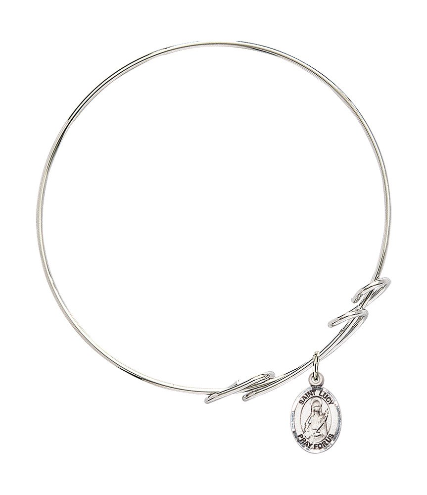 Elegant Round Double Loop Bangle Bracelet with St. Lucy Charm in Sterling Silver - Perfect for Gifts, Weddings & Everyday Wear