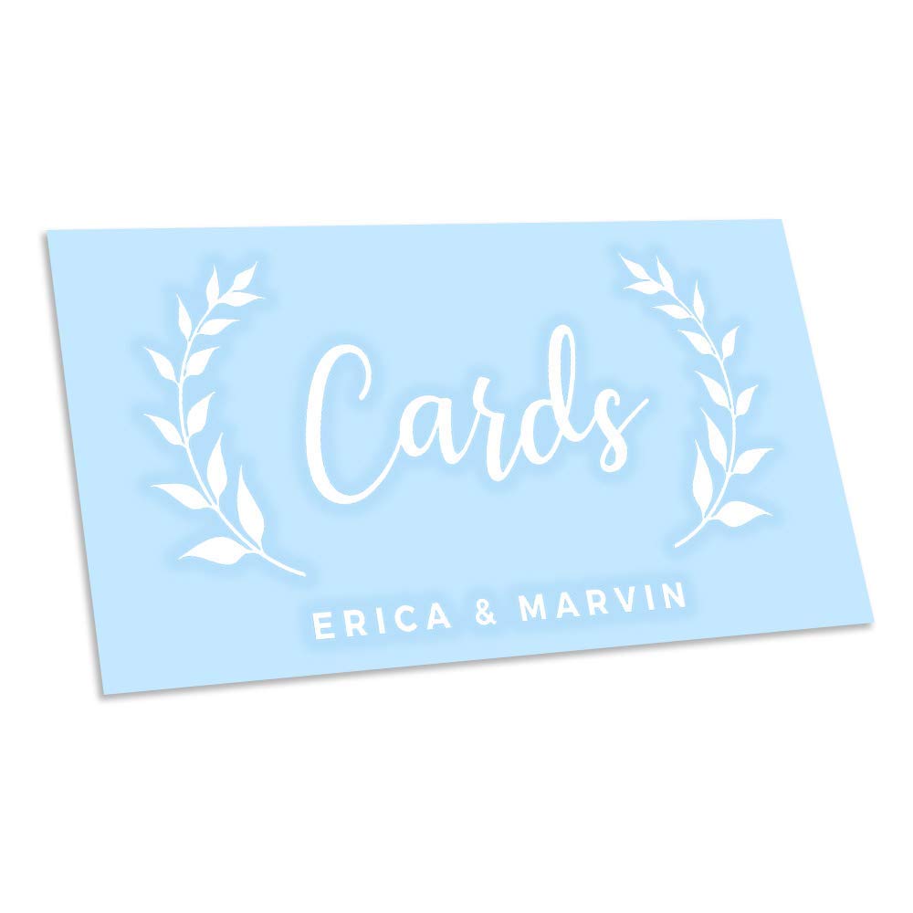 Custom Wedding Card Box Vinyl Decal with Wreath Leaves & Couples Names - Elegant Decorative Sticker for Wedding Cards & Gift Boxes - Perfect for Wedding Receptions, Bridal Showers & Anniversary Celebrations