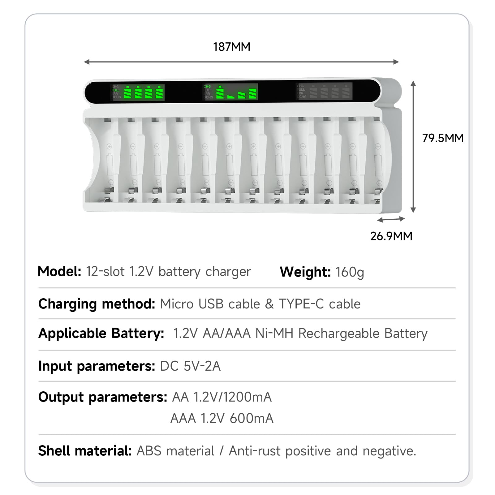 MSPALOCELL 12-Pack Rechargeable AAA Batteries with 12-Bay Charger - 1.2V 1100mAh NiMH AAA Batteries for Household & Business Devices - Perfect for Wireless Keyboards, Toys, Remote Controls & Smart Home Gadgets