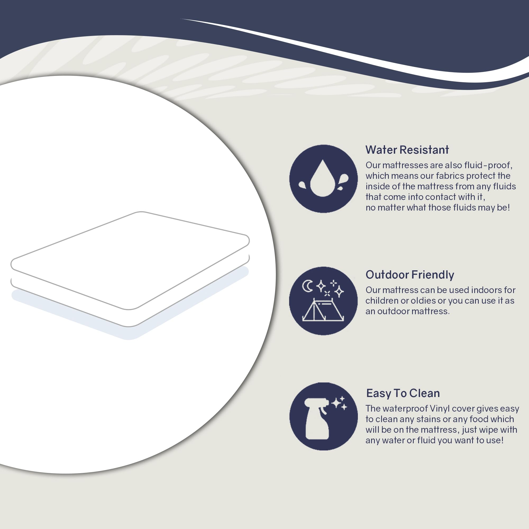 5/7/8/10 Inch Medium Firm Water-Resistant Vinyl Foam Mattress - Queen Size, Blue - Easy to Clean, Comfortable & Noise-Free for Bedroom, Guest Room, RV, Camping & Dorm Use