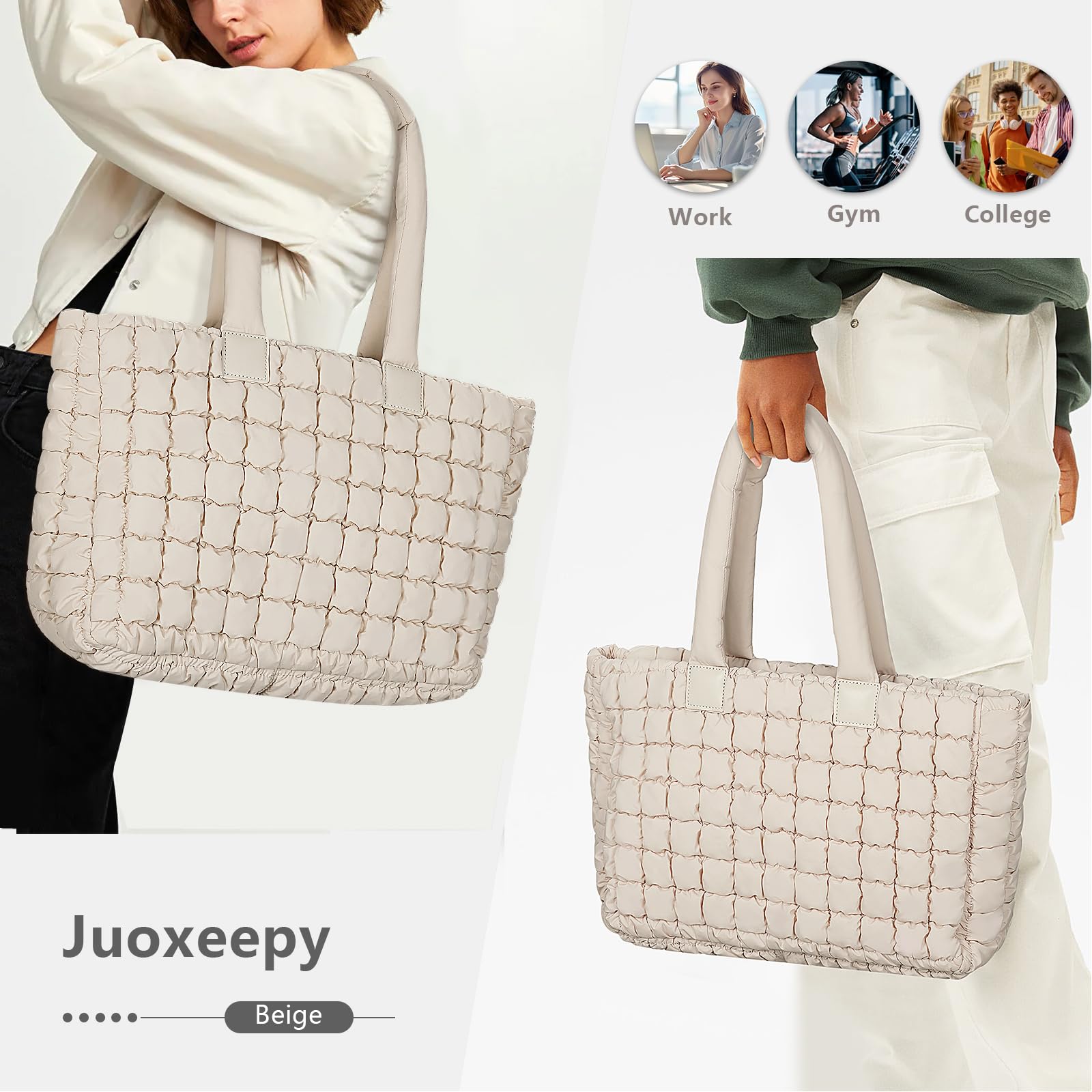 Juoxeepy Quilted Puffer Tote Bag for Women - Stylish Laptop Work Bag with Multiple Compartments | Perfect for Office, Business Travel & College (15.6 Inch)