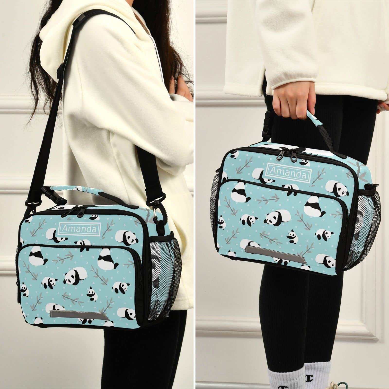 Personalized Panda Lunch Box for Girls - Custom Name Insulated Cooler Bag for School, Work & Picnic - Reusable Shoulder Tote Lunch Bag for Kids & Adults - Perfect for School Lunches, Office Meals & Outdoor Activities