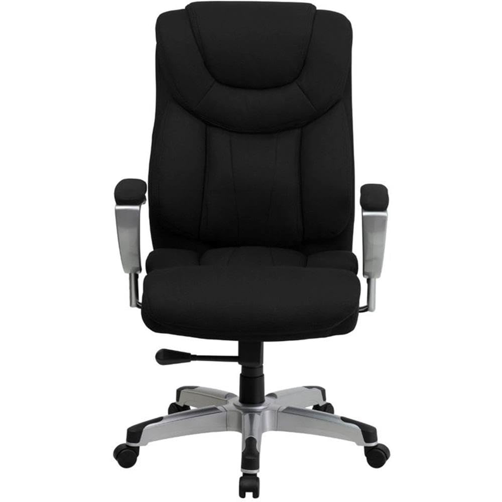 Pemberly Row Modern Fabric High Back Office Chair with Adjustable Arms - Black - Ergonomic Desk Chair for Home & Office Workspaces