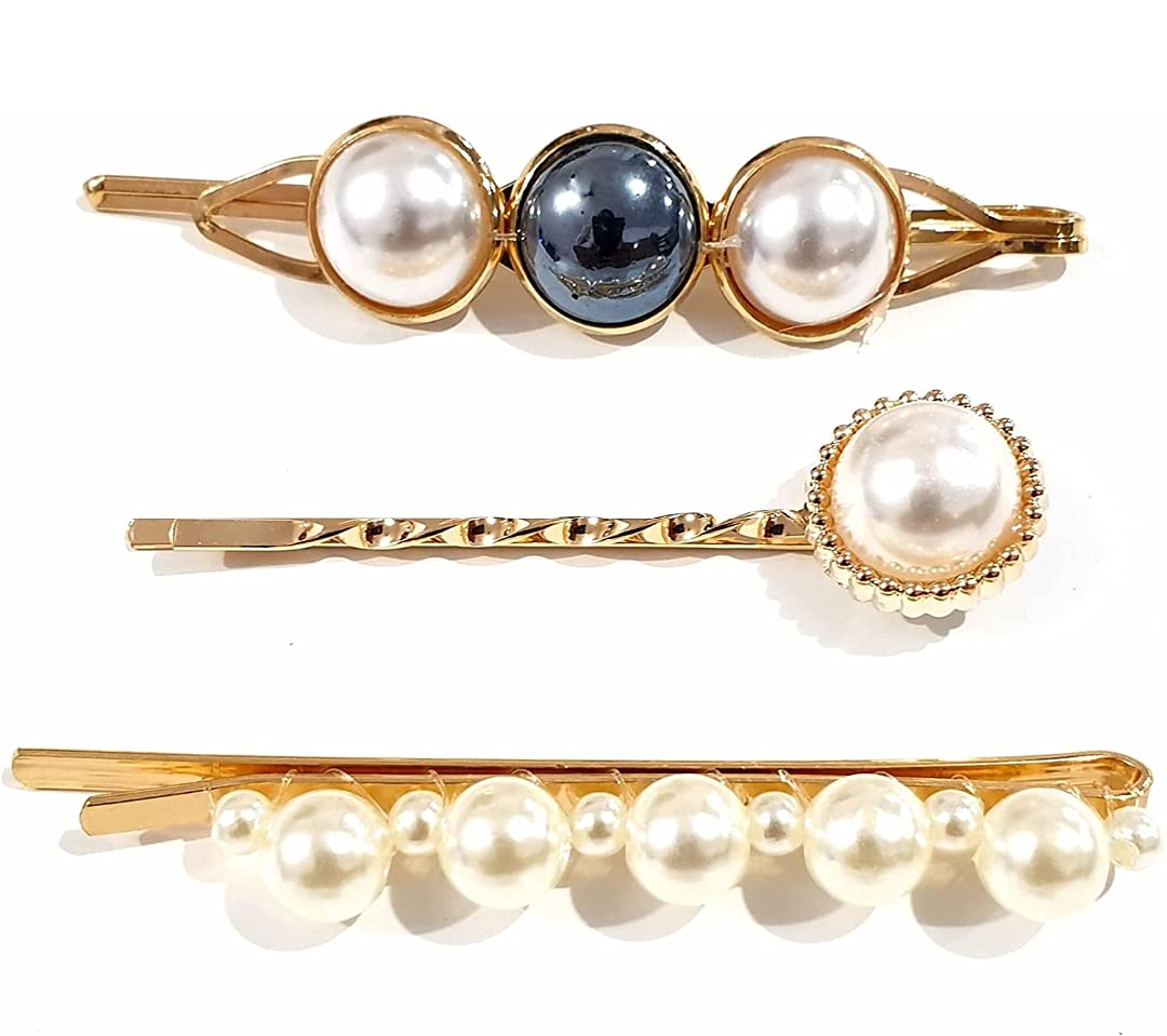 Elegant Pearl Rhinestone Hair Clips for Women - Korean Style Hair Barrettes Set of 3 - Perfect Hair Accessories for Wedding, Party & Daily Use (CLIP-8)